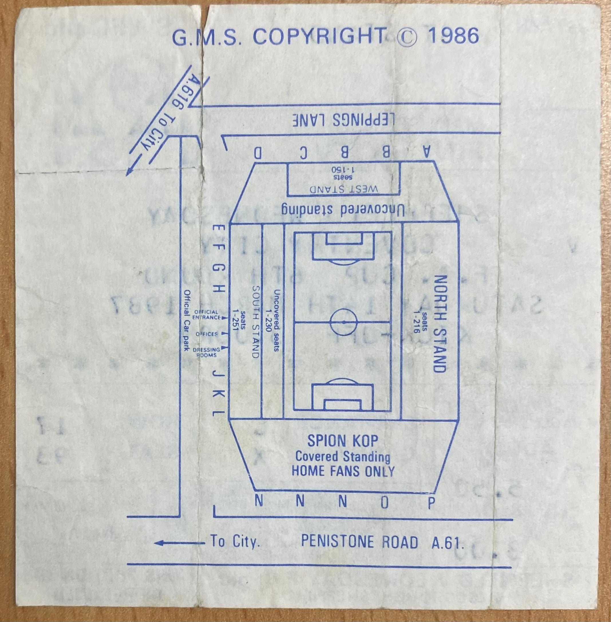 1986/87 ORIGINAL FA CUP 6TH ROUND TICKET SHEFFIELD WEDNESDAY V COVENTRY CITY