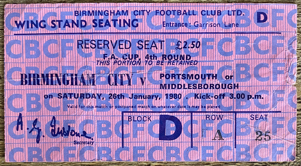 1979/80 ORIGINAL FA CUP 4TH ROUND TICKET BIRMINGHAM CITY V MIDDLESBROUGH