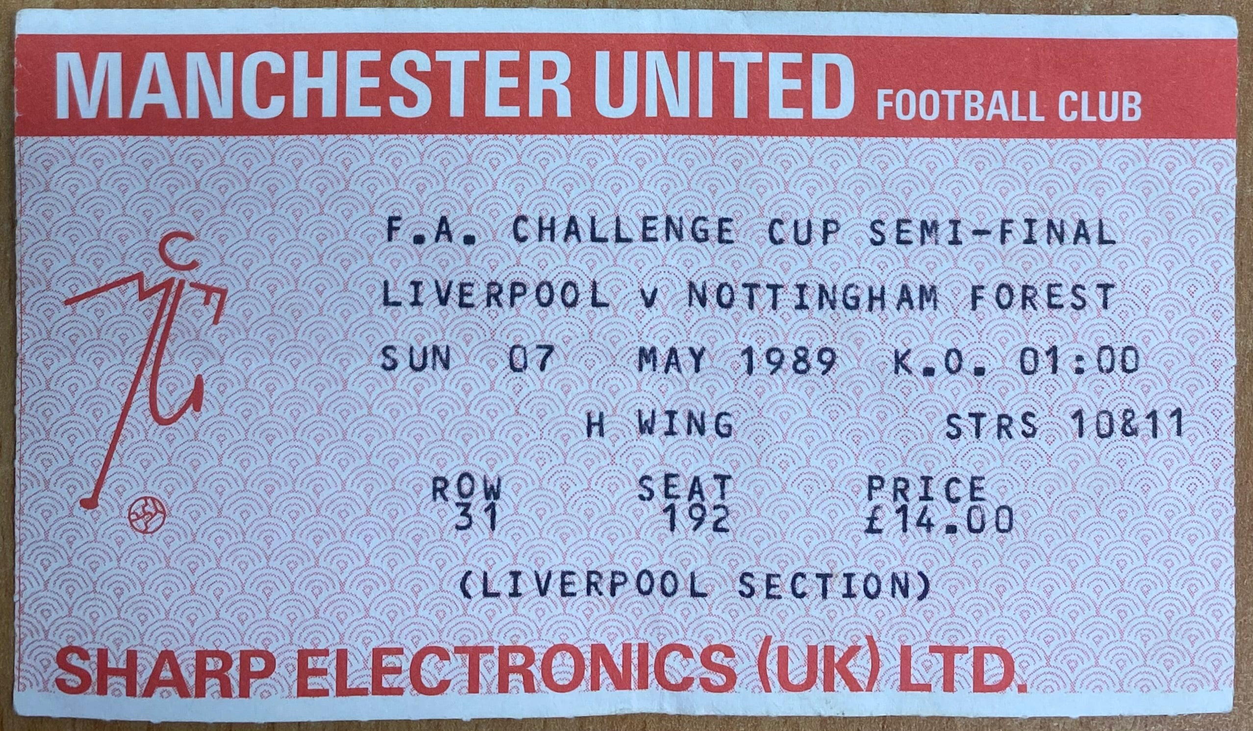 1989 ORIGINAL FA CUP SEMI FINAL TICKET LIVERPOOL V NOTTINGHAM FOREST @ OLD TRAFFORD