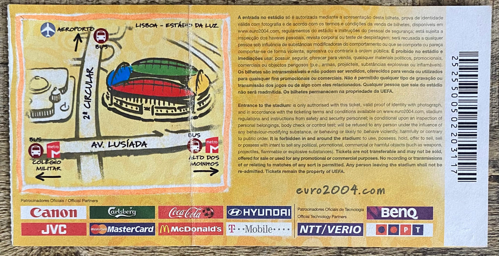 2004 ORIGINAL EUROPEAN CHAMPIONSHIPS QUARTER FINAL TICKET ENGLAND V PORTUGAL @ LISBON