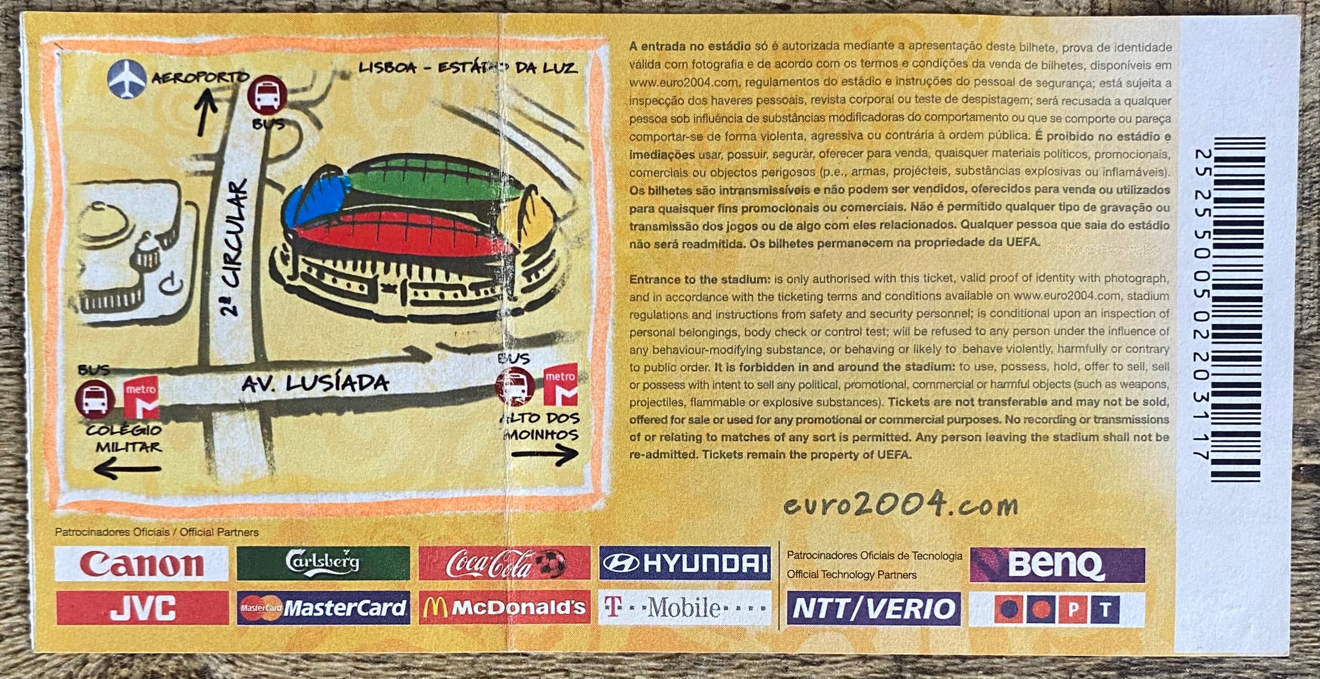 2004 ORIGINAL EUROPEAN CHAMPIONSHIPS QUARTER FINAL TICKET ENGLAND V PORTUGAL @ LISBON