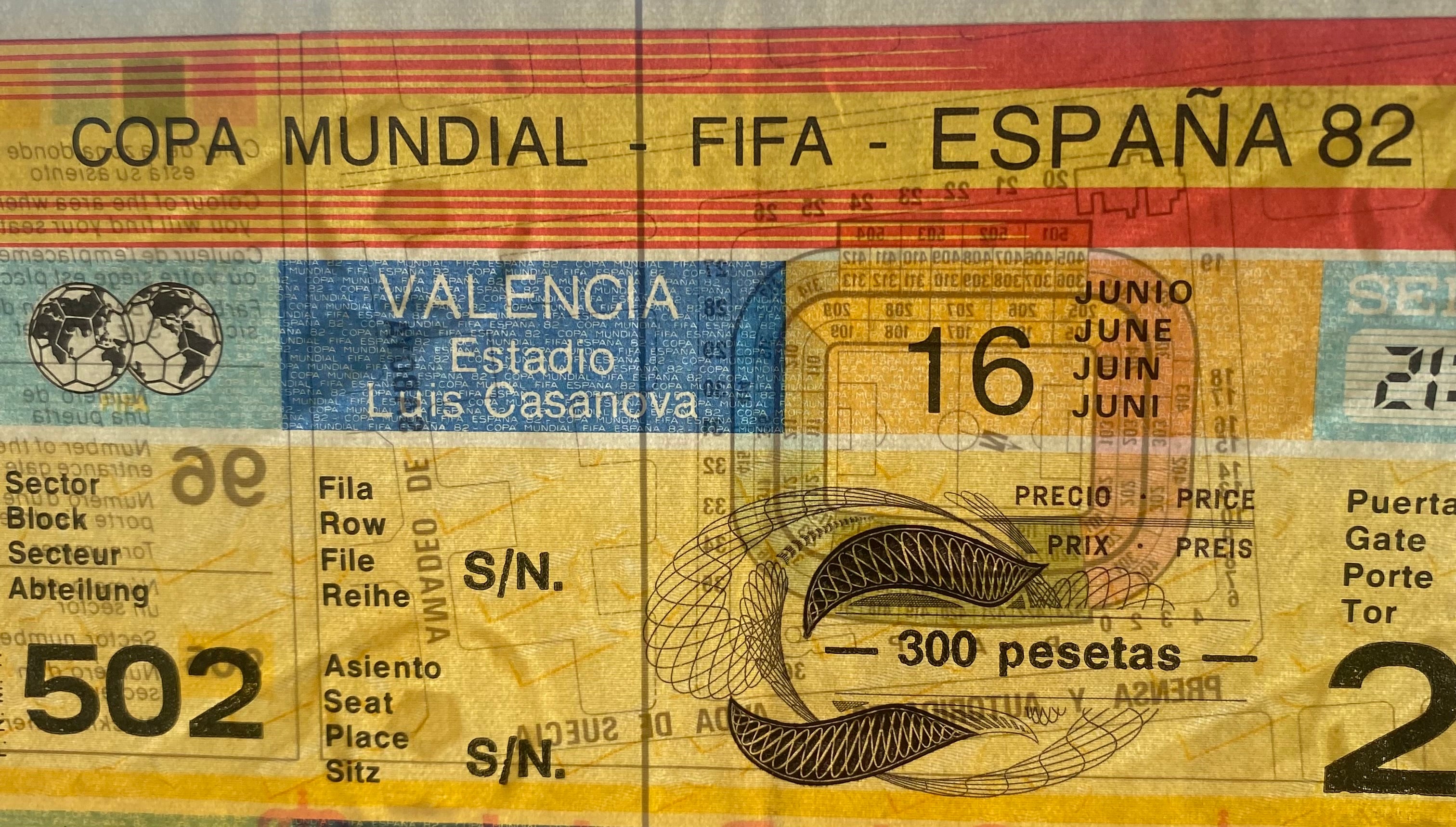 1982 ORIGINAL WORLD CUP 1ST ROUND  TICKET SPAIN V HONDURAS @ VALENCIA