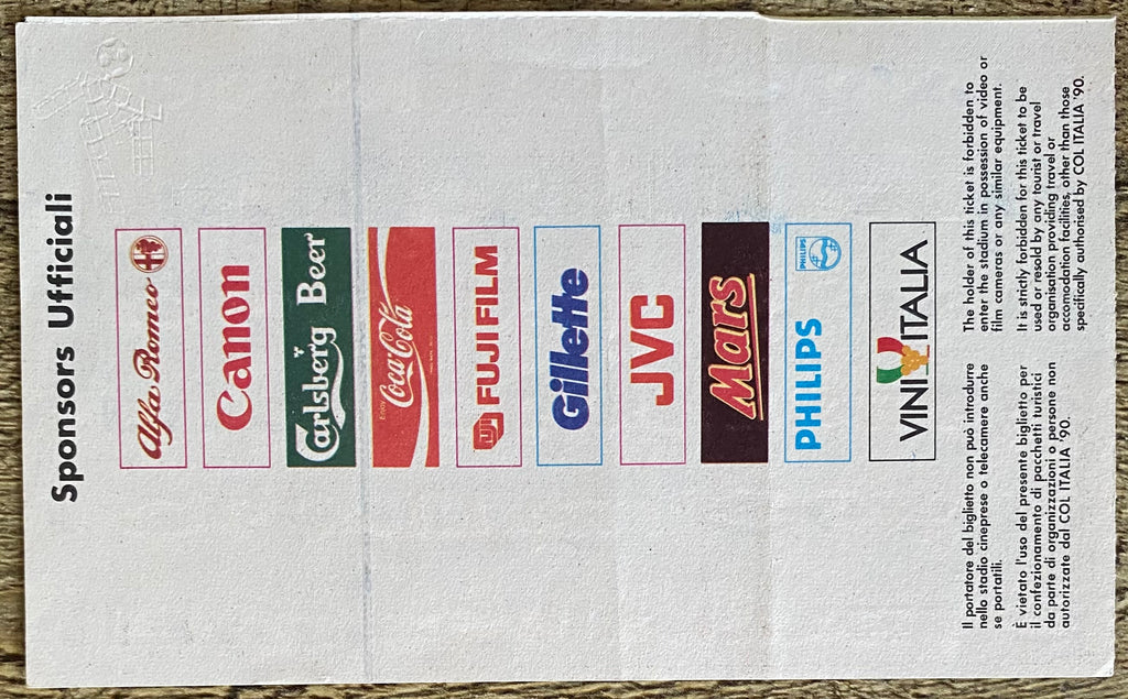 1990 ORIGINAL WORLD CUP 1ST ROUND TICKET ITALY V UNITED STATES @ ROME