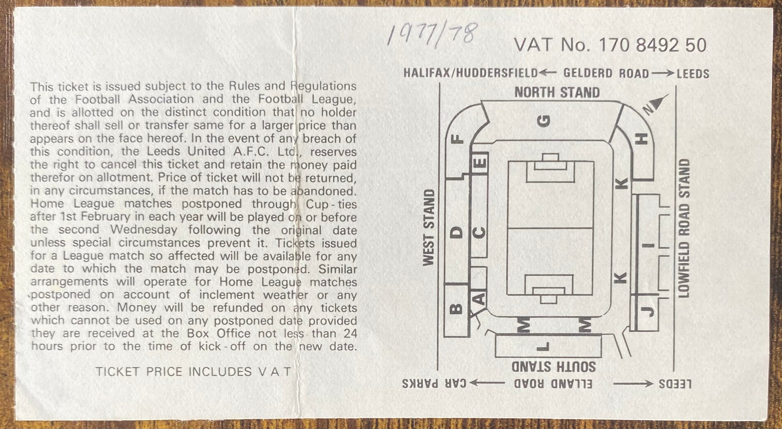 1977/78 ORIGINAL DIVISION ONE TICKET LEEDS UNITED V MANCHESTER CITY