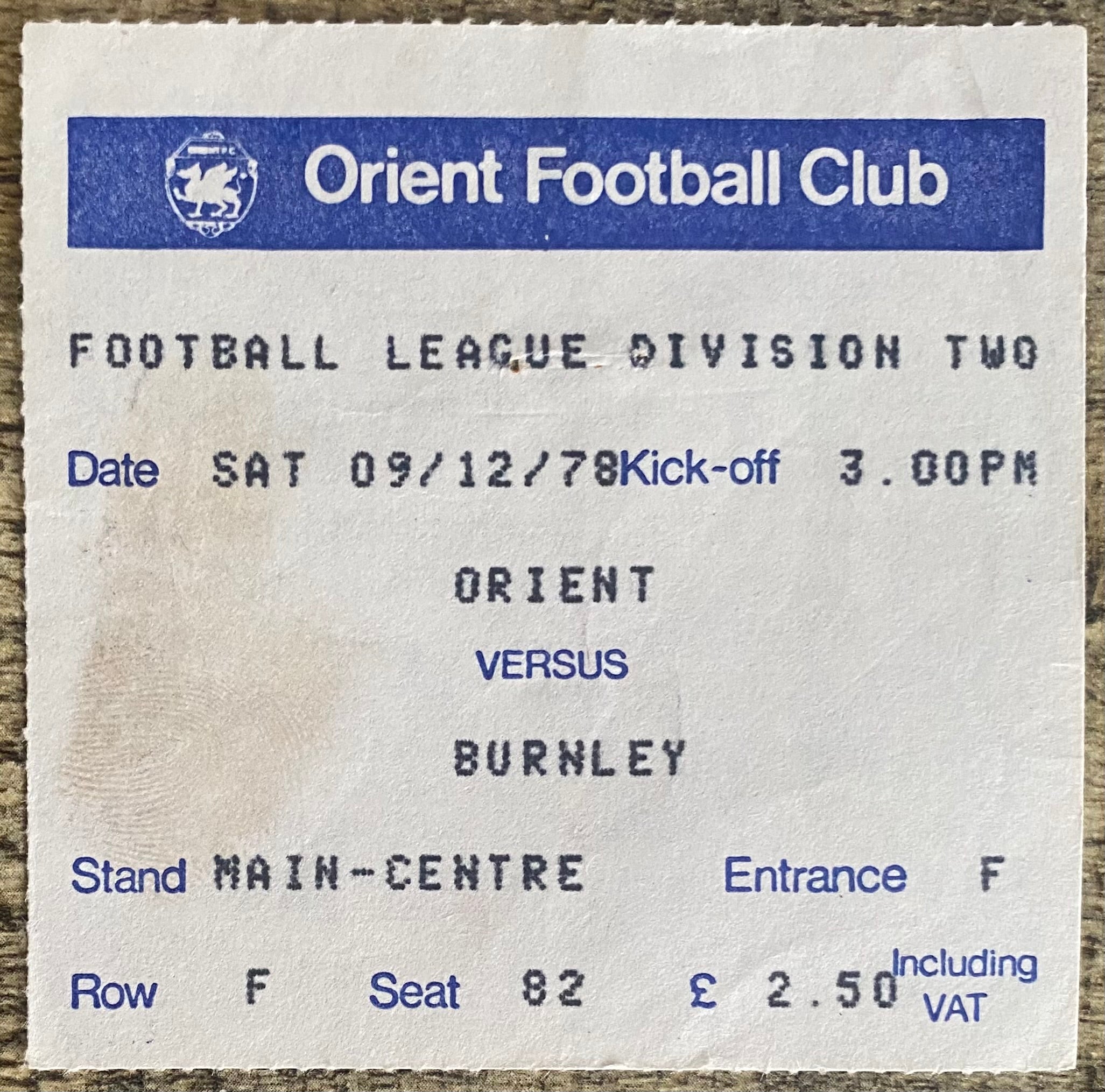 1978/79 ORIGINAL DIVISION 2 TICKET ORIENT V BURNLEY