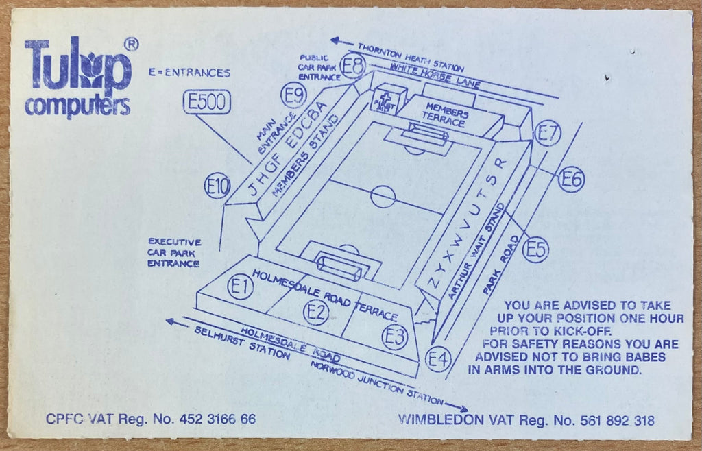 1991/92 ORIGINAL DIVISION 1 TICKET CRYSTAL PALACE V CHELSEA