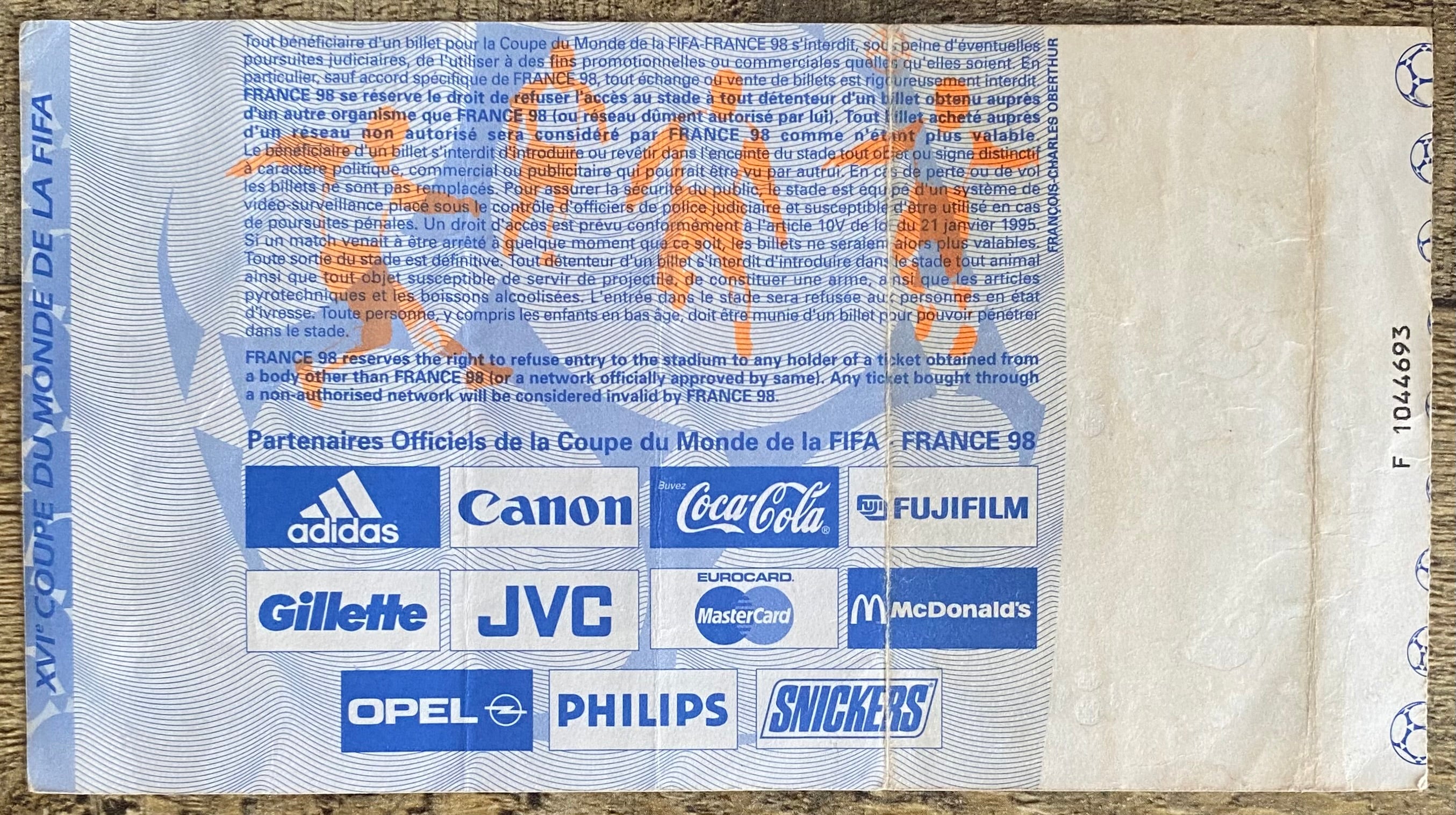 1998 ORIGINAL WORLD CUP 1ST ROUND TICKET ENGLAND V COLOMBIA @ LENS