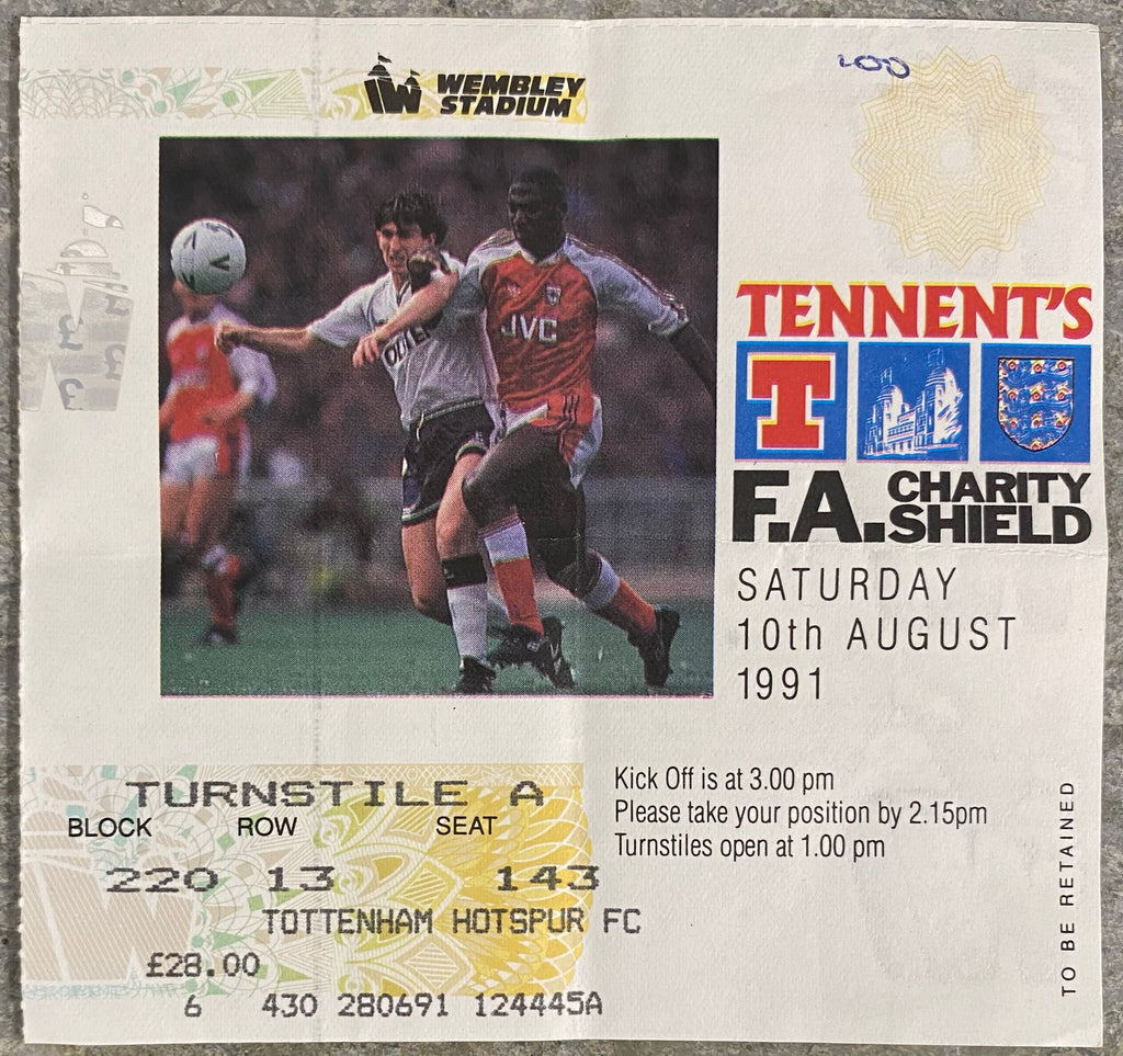 1991 ORIGINAL CHARITY SHIELD TICKET ARSENAL V TOTTENHAM HOTSPUR