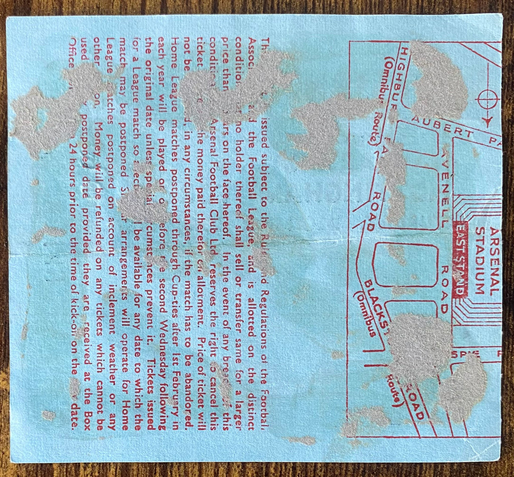 1967/68 ORIGINAL DIVISION ONE TICKET ARSENAL V NOTTINGHAM FOREST