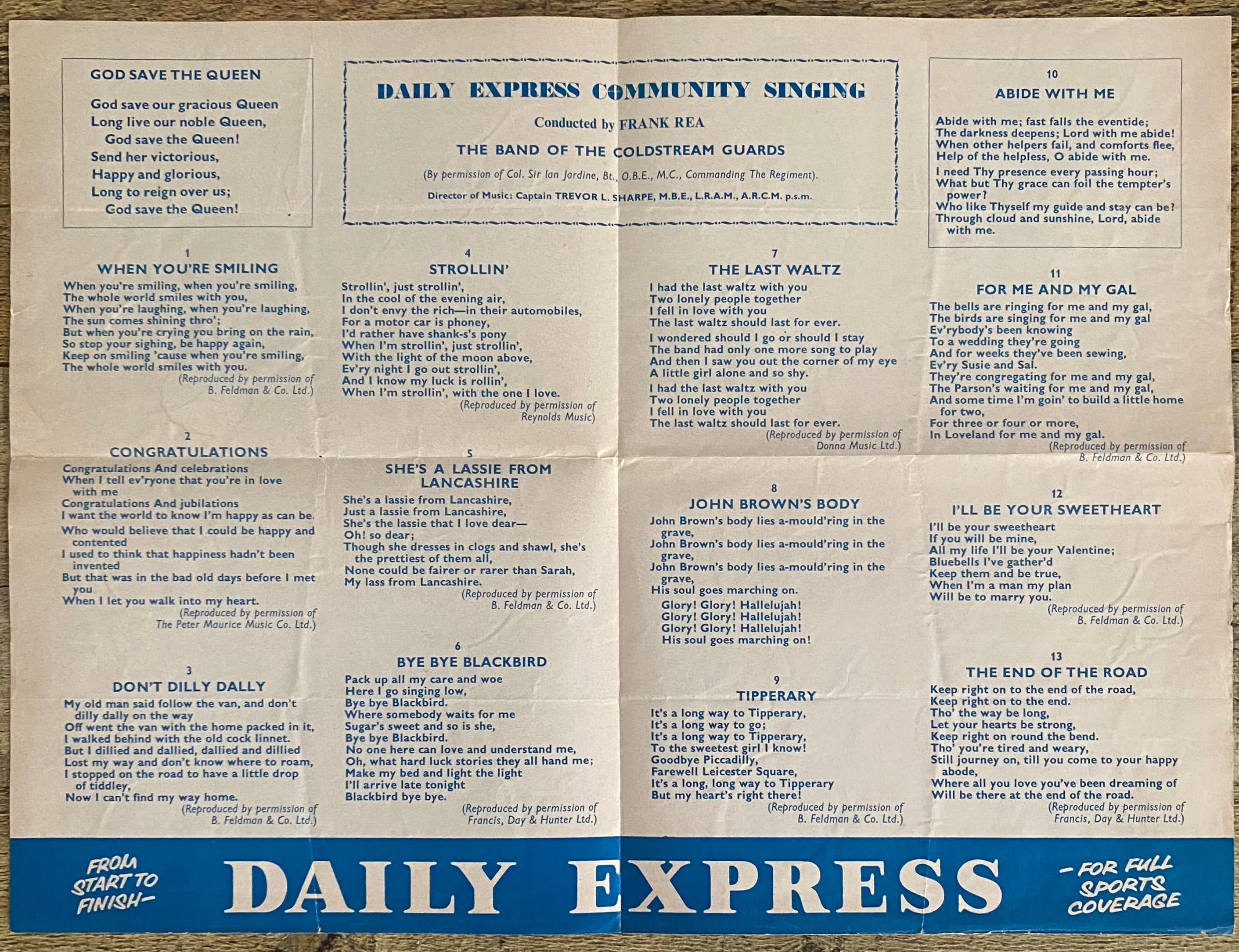 1969 ORIGINAL OFFICIAL FA CUP FINAL COMMUNITY SINGING SONG SHEET MANCHESTER CITY V LEICESTER CITY