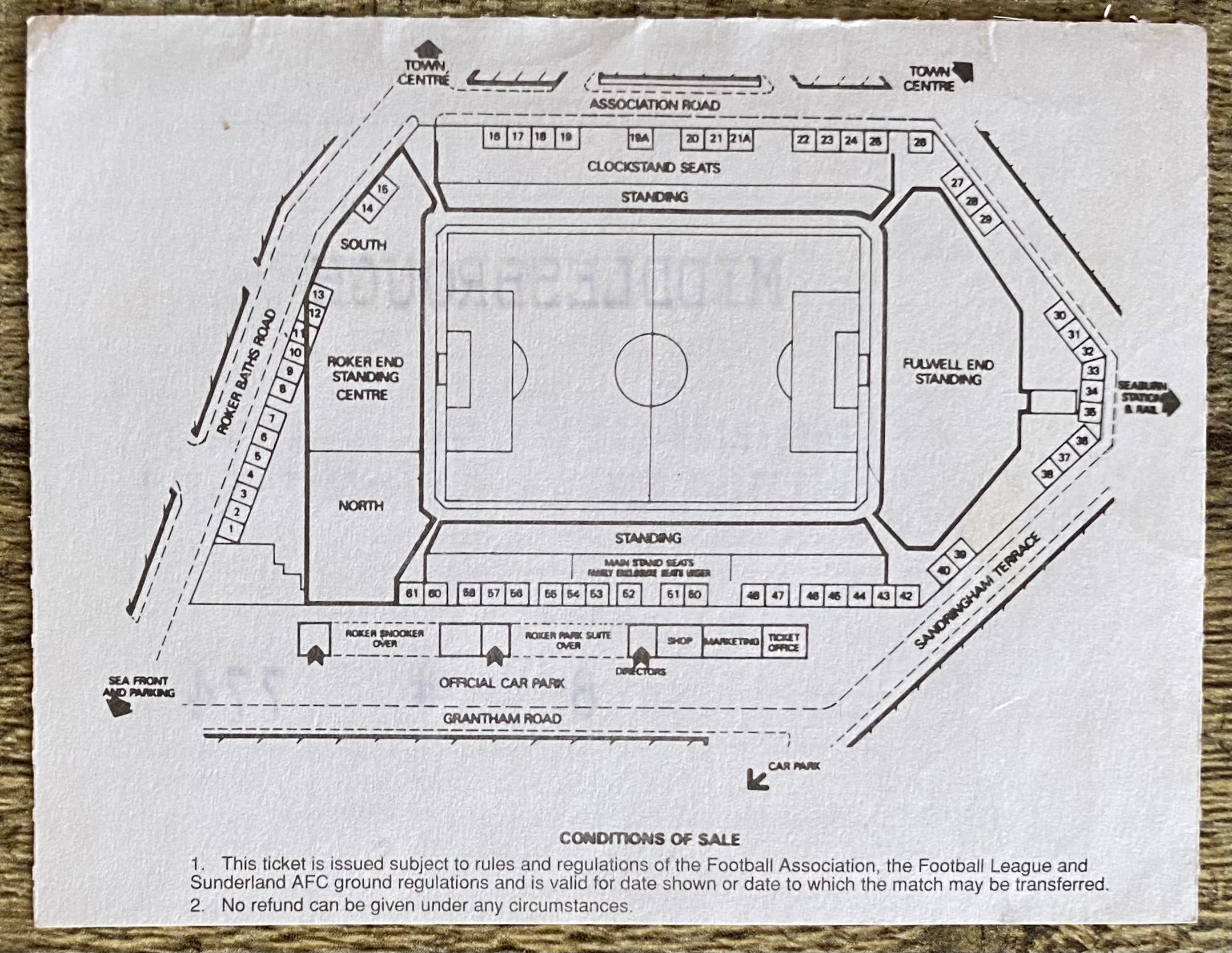 1994/95 ORIGINAL DIVISION ONE TICKET SUNDERLAND v MIDDLESBROUGH