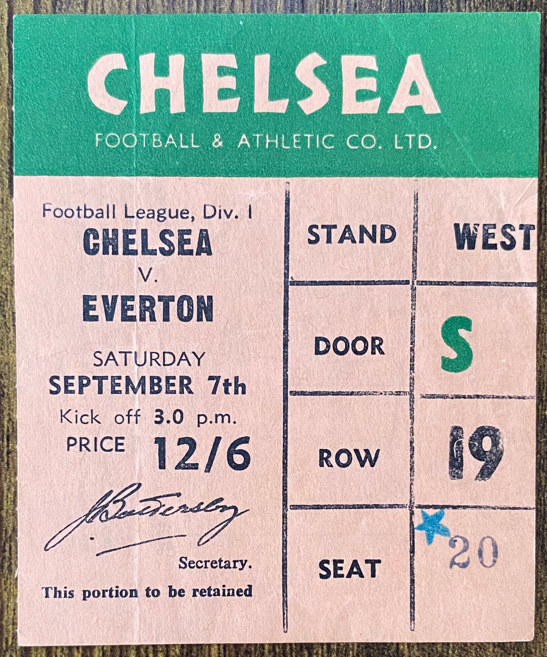 1968/69 ORIGINAL  DIVISION 1 TICKET CHELSEA V EVERTON
