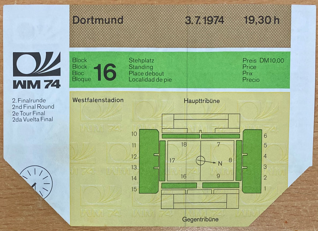 1974 ORIGINAL WORLD CUP 2ND ROUND TICKET BRAZIL V NETHERLANDS @ DORTMUND