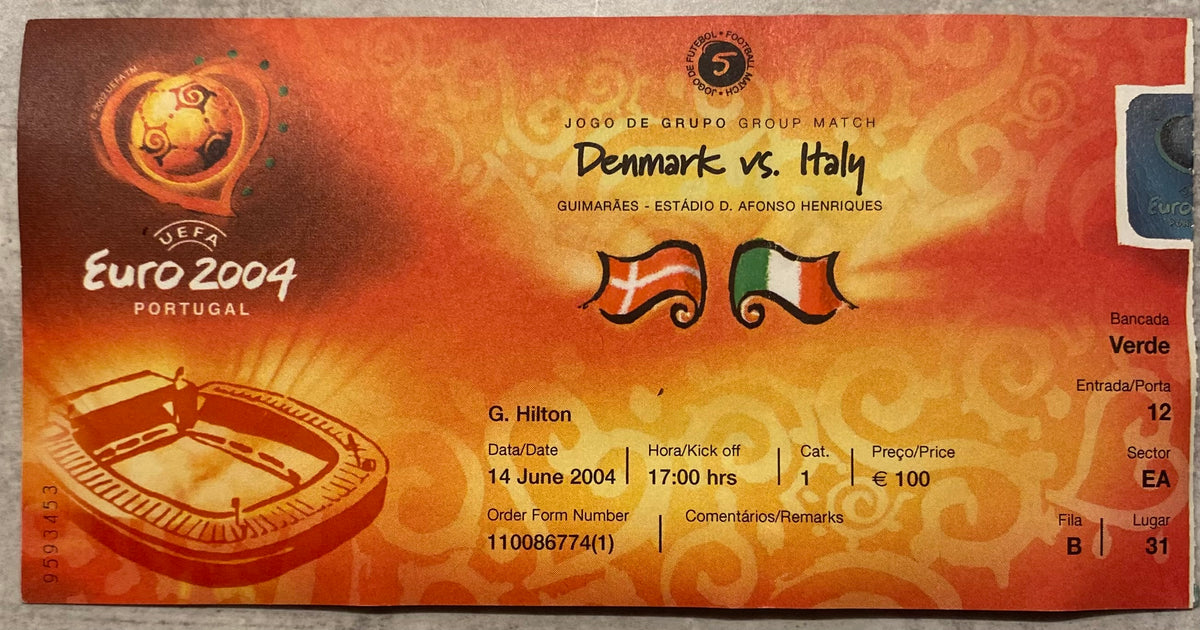 2004 ORIGINAL EUROPEAN CHAMPIONSHIPS TICKET ITALY V DENMARK  @ GUIMARAES