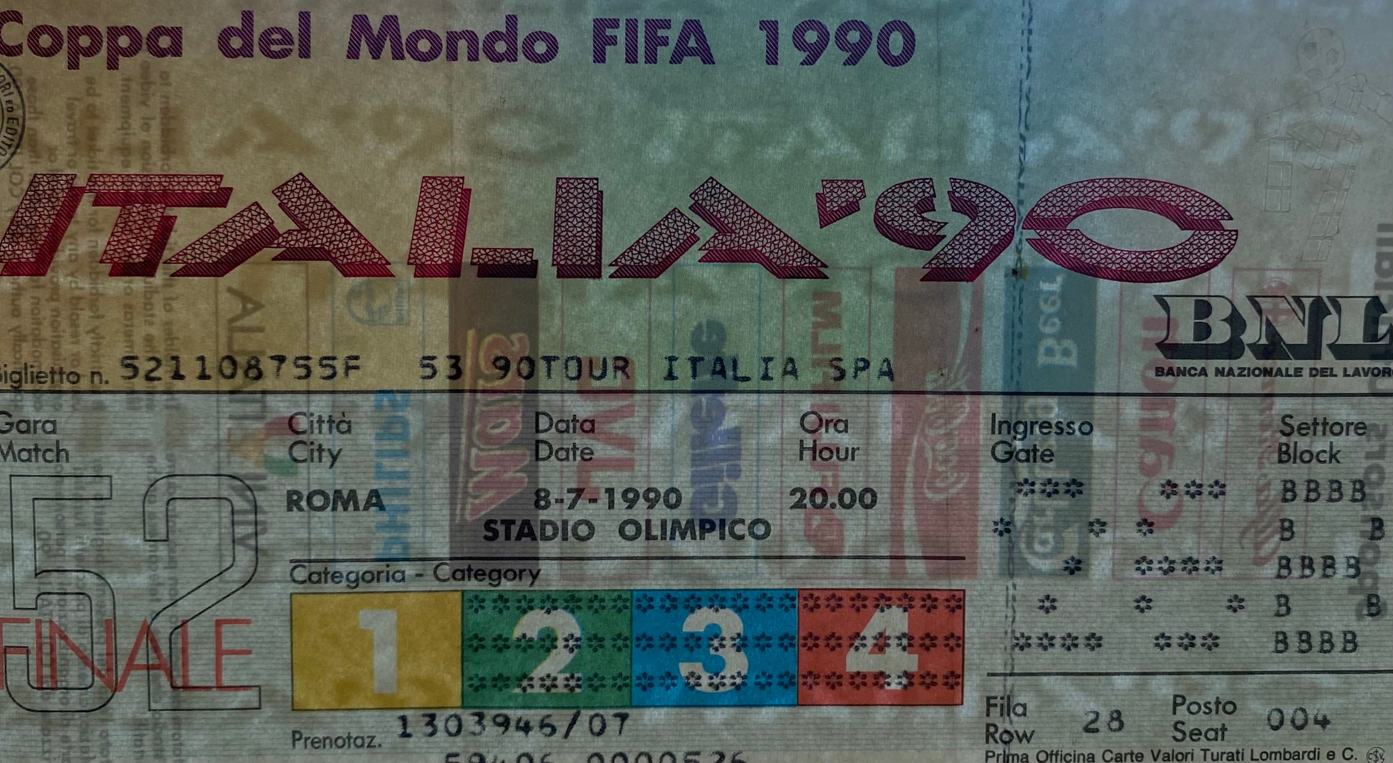 1990 ORIGINAL WORLD CUP FINAL TICKET ARGENTINA V WEST GERMANY @ ROME