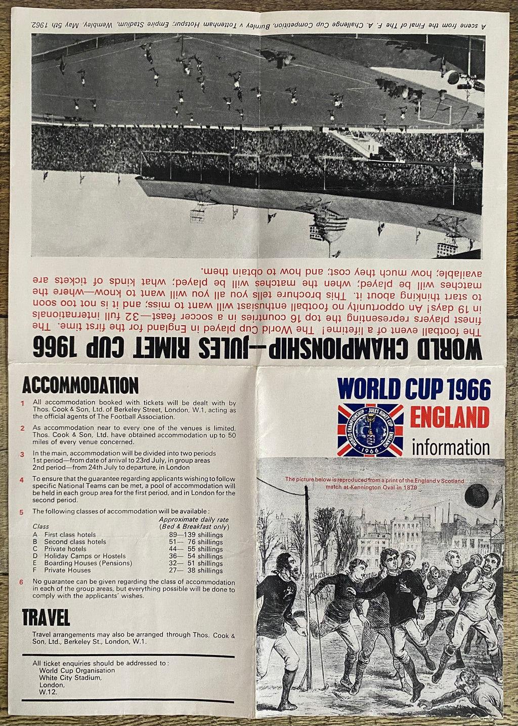 1966 WORLD CUP ORIGINAL OFFICIAL TICKET INFORMATION FOLD OUT BOOKLET