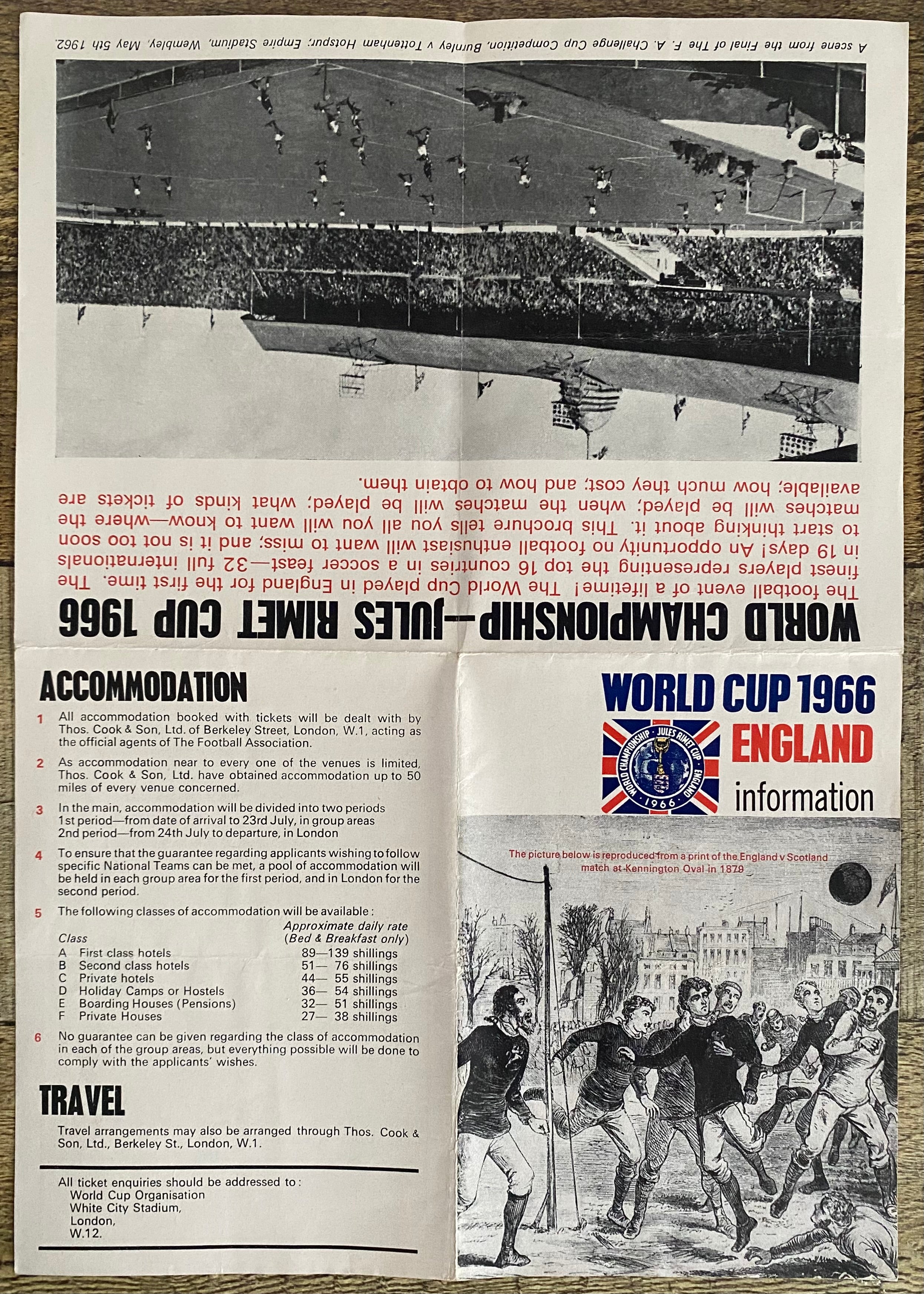 1966 WORLD CUP ORIGINAL OFFICIAL TICKET INFORMATION FOLD OUT BOOKLET