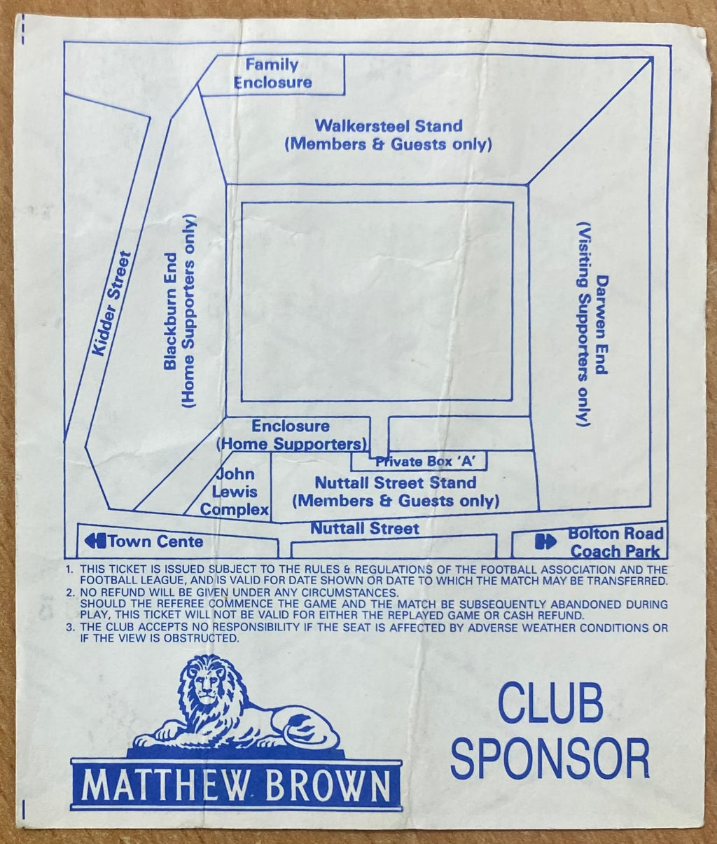 1991/92 ORIGINAL DIVISION 2 TICKET BLACKBURN ROVERS V SOUTHEND UNITED