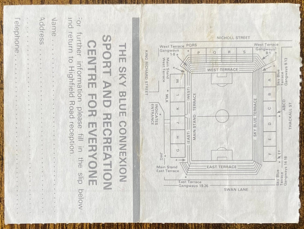 1984/85 ORIGINAL DIVISION 1 TICKET COVENTRY CITY V LEICESTER CITY