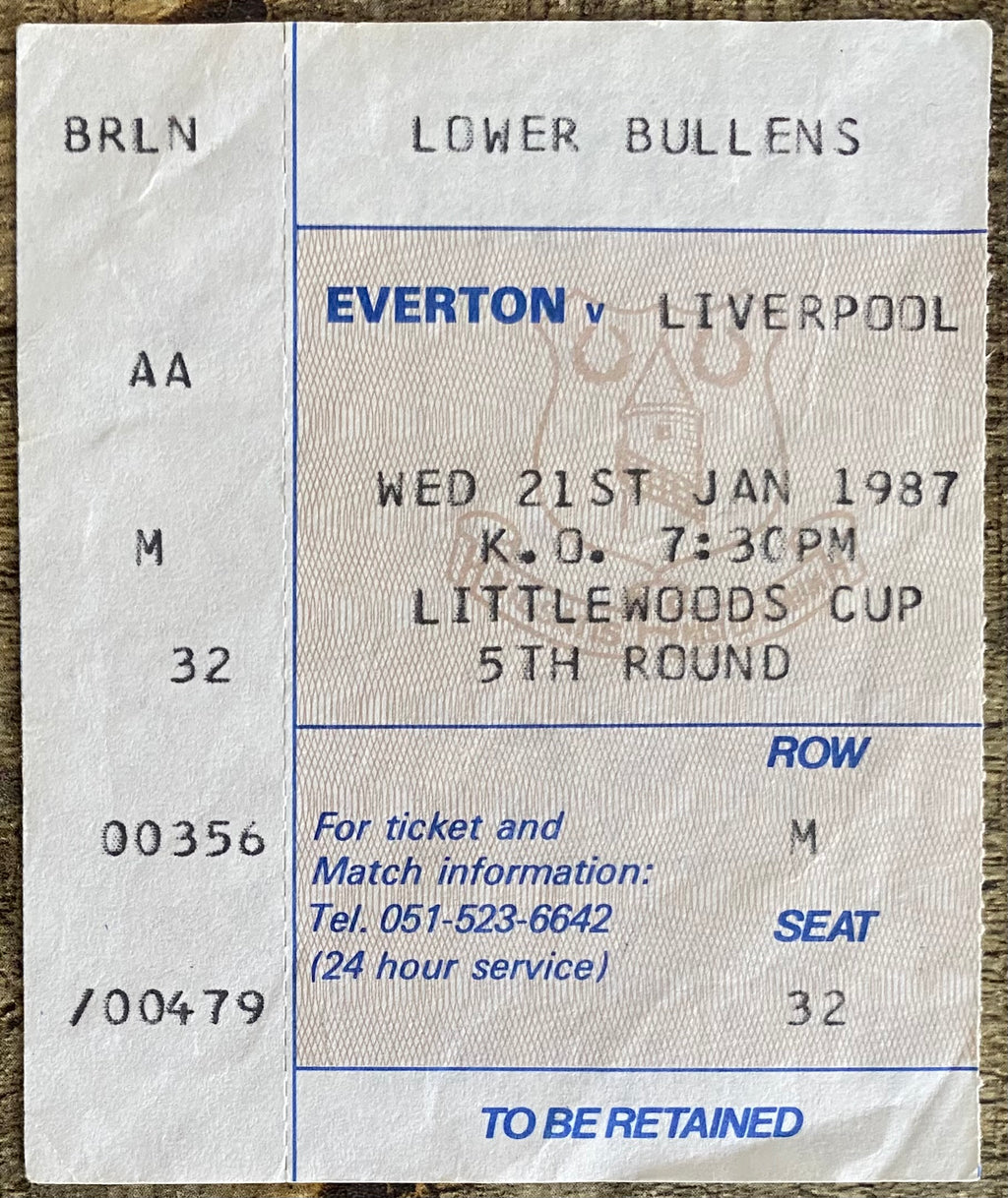 1986/87 ORIGINAL LITTLEWOODS CUP 5TH ROUND TICKET EVERTON V LIVERPOOL