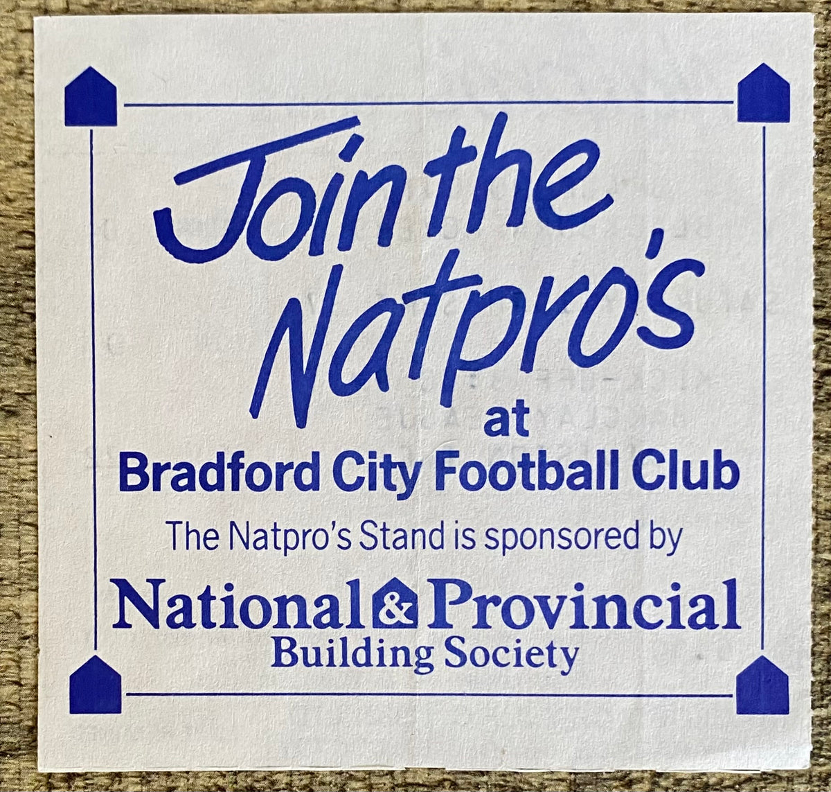 1987/88 ORIGINAL DIVISION 2 TICKET BRADFORD CITY V BLACKBURN ROVERS