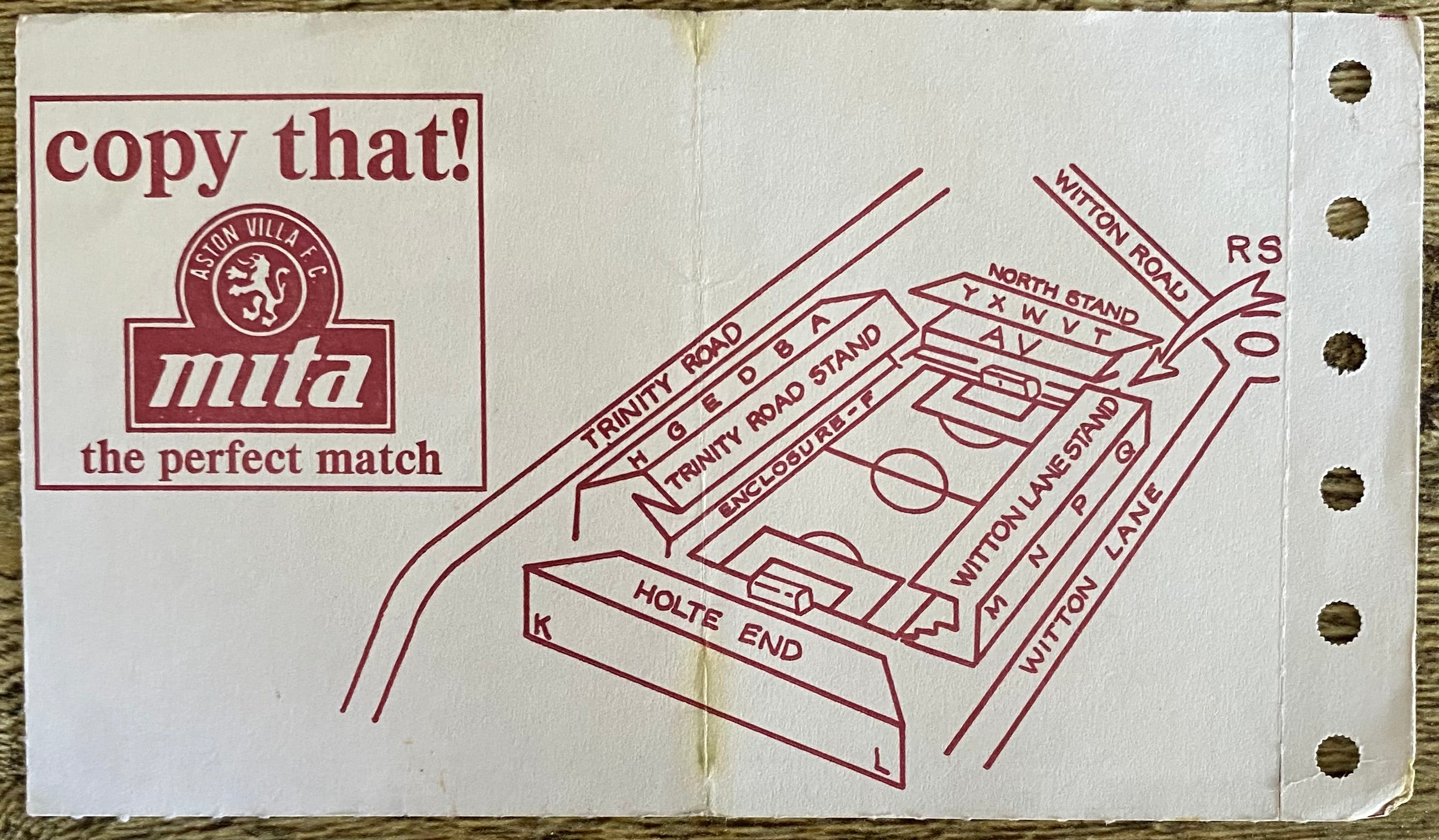 1992/93 ORIGINAL COCA COLA 4TH ROUND TICKET ASTON VILLA V IPSWICH TOWN