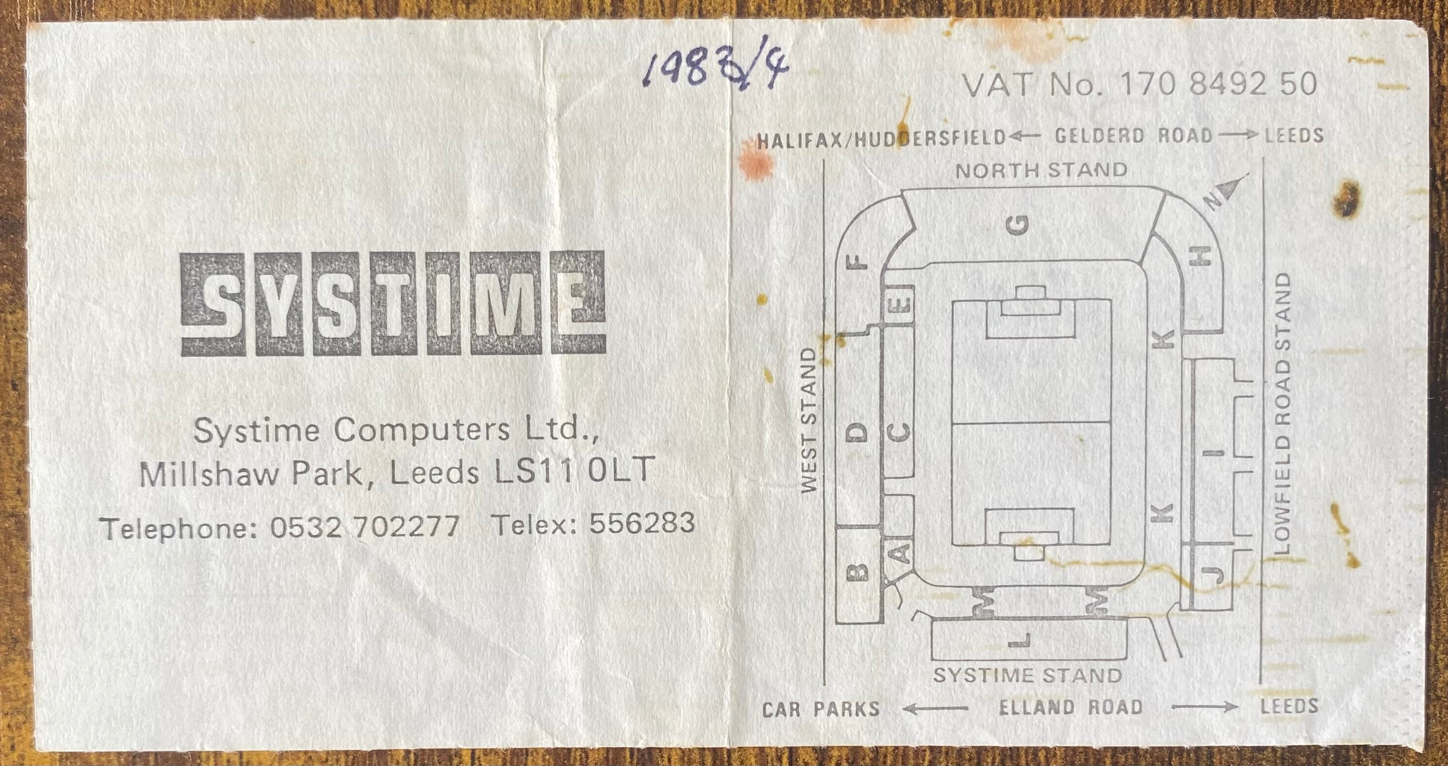 1983/84 ORIGINAL DIVISION TWO TICKET LEEDS UNITED V FULHAM