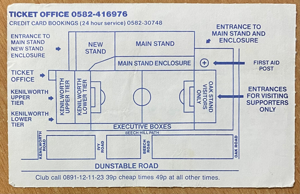 1994/95 ORIGINAL DIVISION 1 TICKET LUTON TOWN V SUNDERLAND
