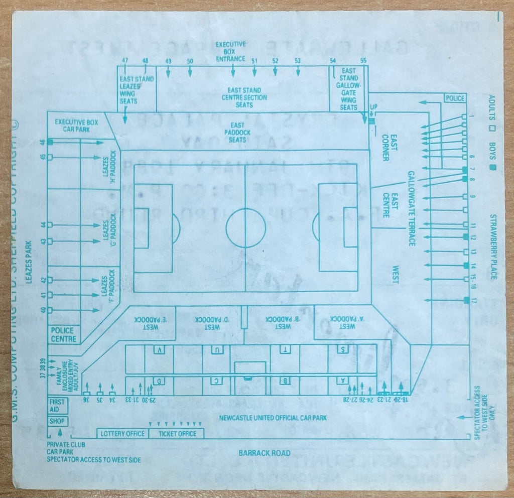 1987/88 ORIGINAL FA CUP 3RD ROUND TICKET NEWCASTLE UNITED V CRYSTAL PALACE