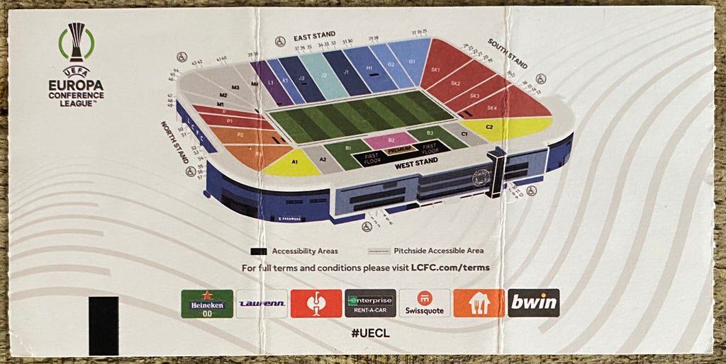 2021/22 ORIGINAL UEFA CONFERENCE LEAGUE  TICKET LEICESTER CITY V ROMA