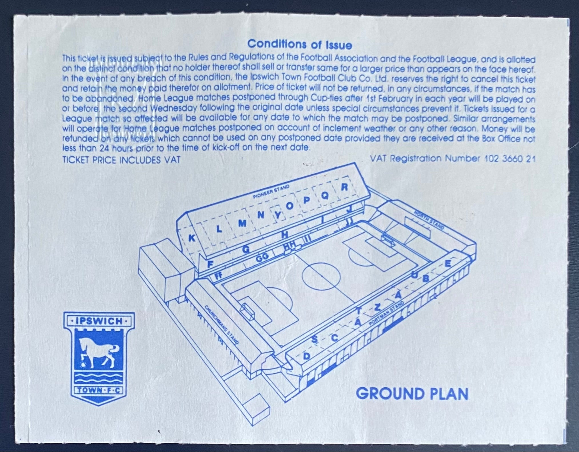 1992/93 ORIGINAL PREMIER LEAGUE TICKET IPSWICH TOWN V NOTTINGHAM FOREST