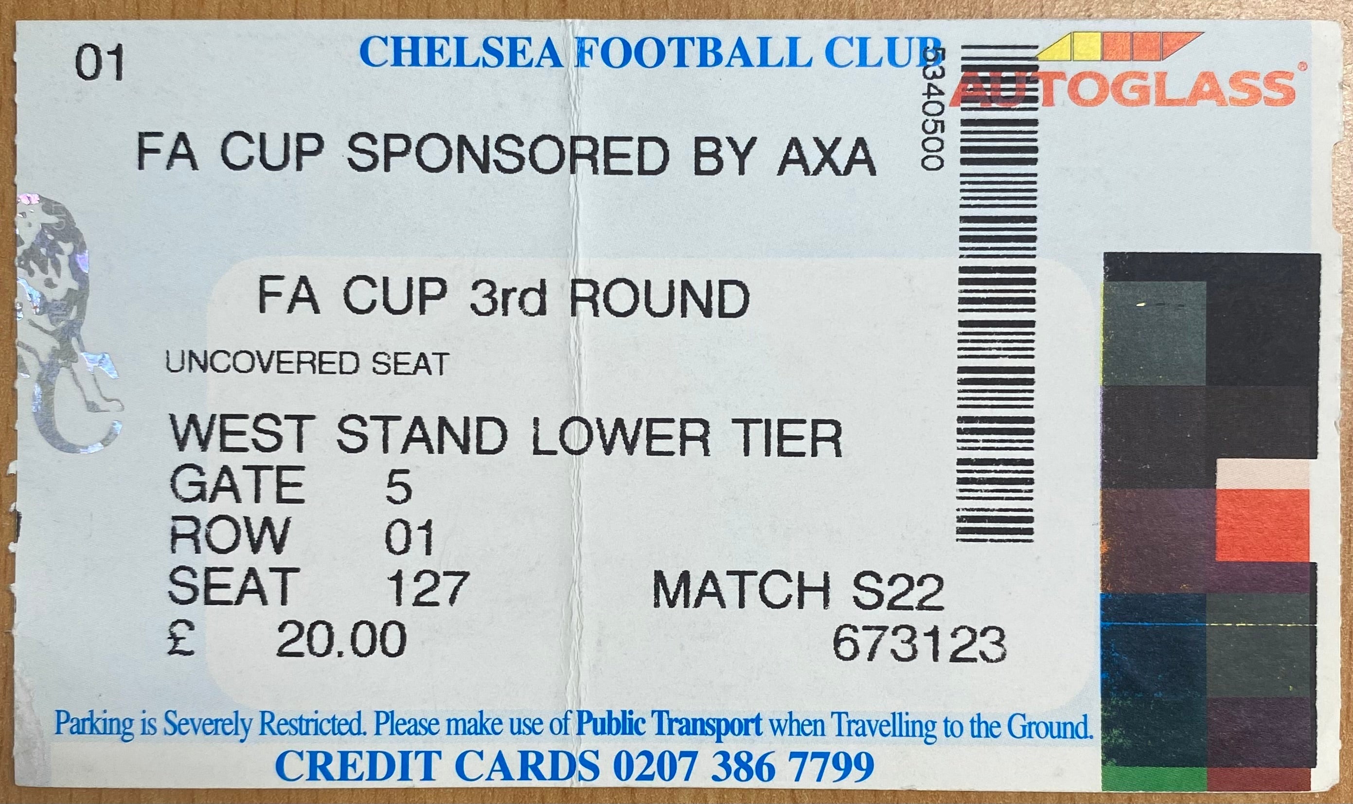 2000/01 ORIGINAL FA CUP 3RD ROUND TICKET CHELSEA V PETERBOROUGH UNITED