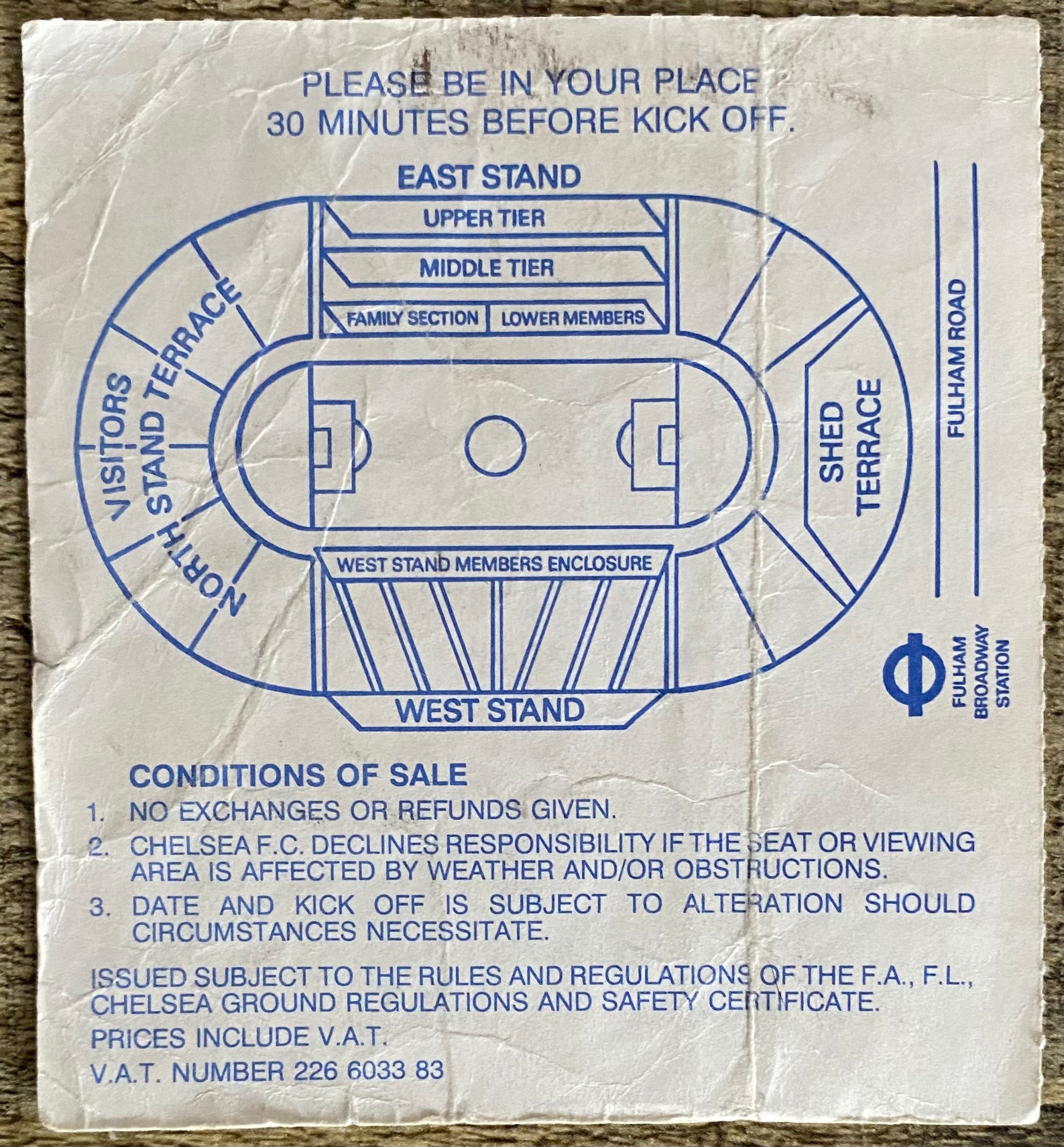 1990/91 ORIGINAL DIVISION 1 TICKET CHELSEA V TOTTENHAM HOTSPUR