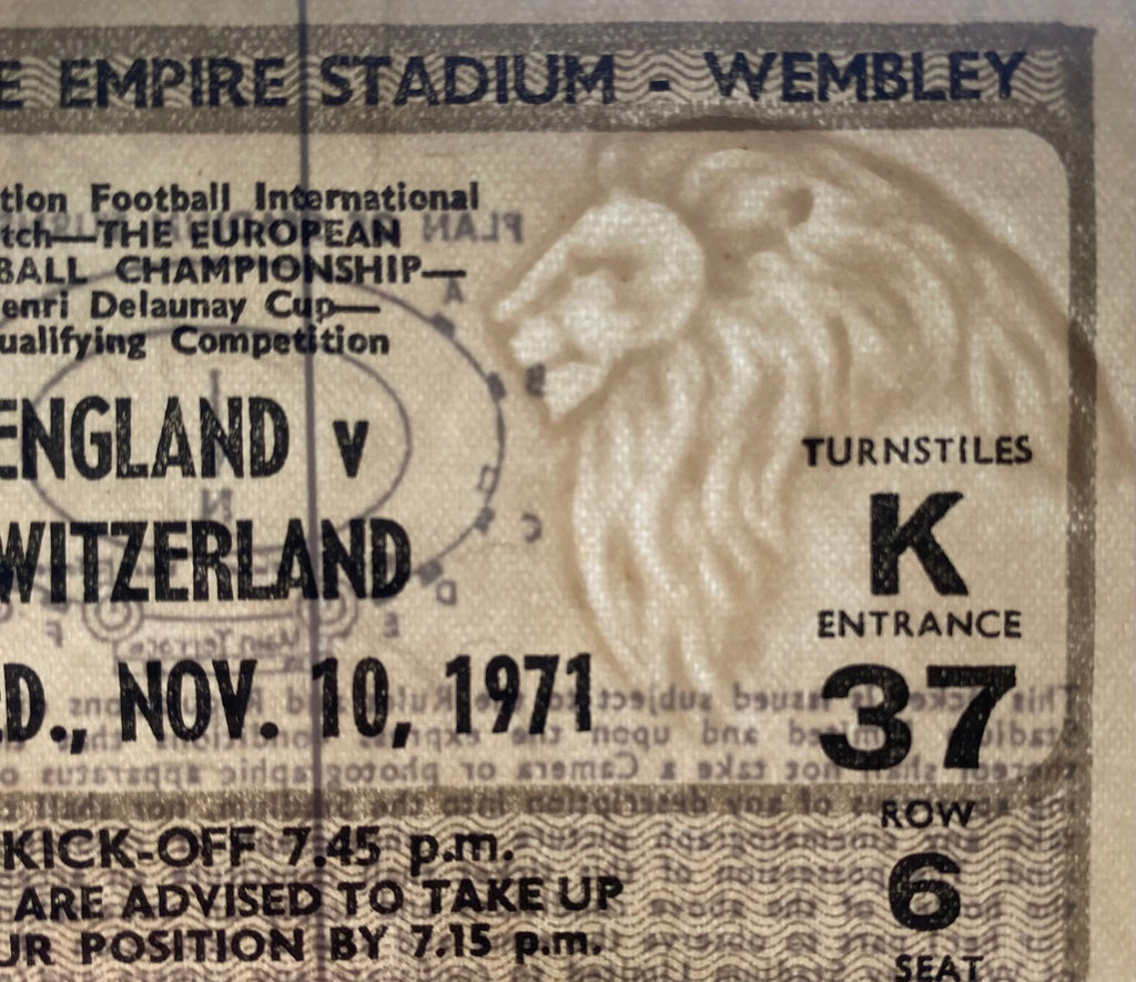 1971 ORIGINAL EUROPEAN CHAMPIONSHIPS QUALIFYING TICKET ENGLAND V SWITZERLAND