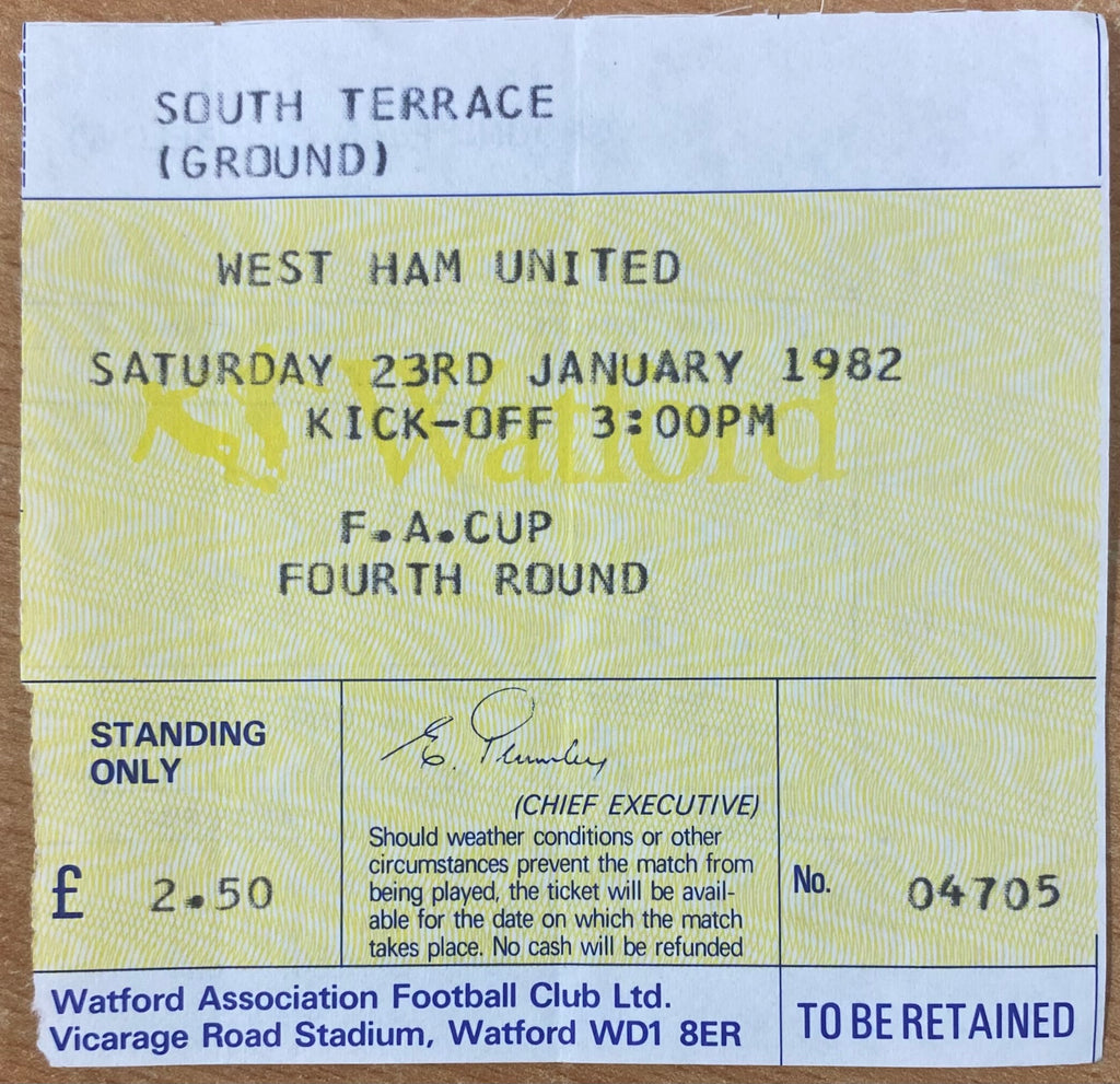 1981/82 ORIGINAL FA CUP 4TH ROUND TICKET WATFORD V WEST HAM UNITED