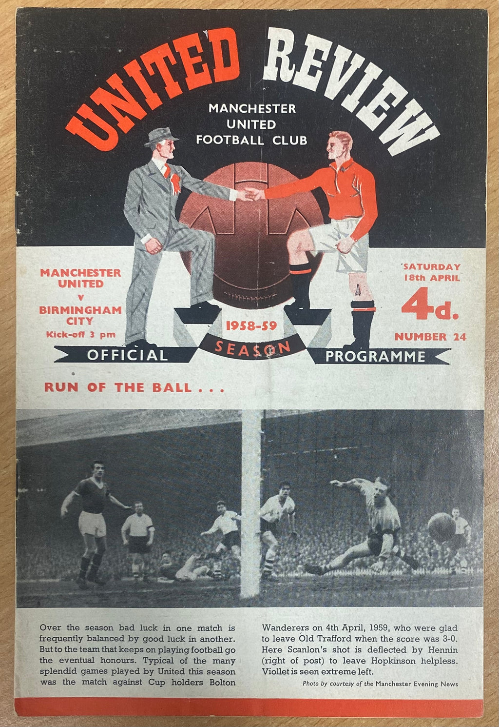 1958/59 ORIGINAL DIVISION ONE PROGRAMME MANCHESTER UNITED V BIRMINGHAM CITY