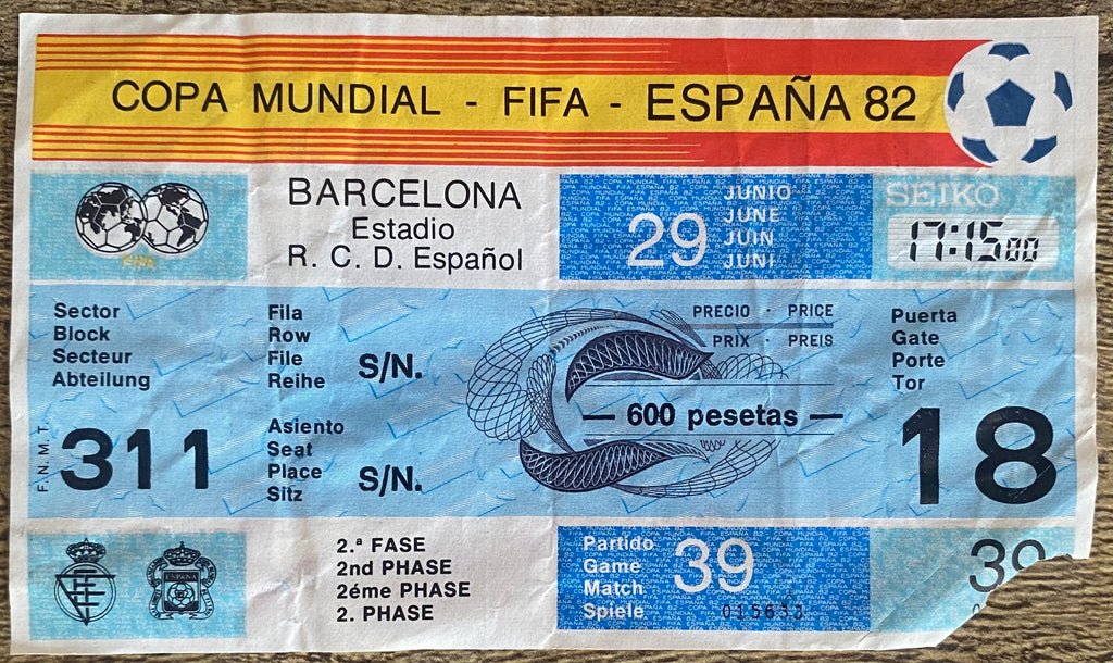 1982 ORIGINAL WORLD CUP 2ND PHASE TICKET ARGENTINA V ITALY @ BARCELONA