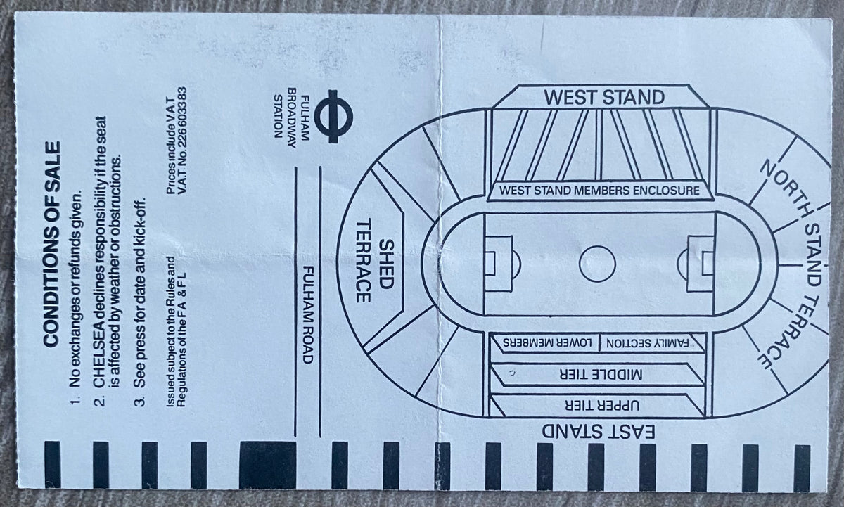 1990/91 ORIGINAL RUMBELOWS CUP 5TH ROUND TICKET CHELSEA V TOTTENHAM HOTSPUR