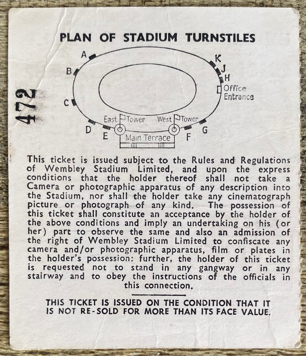 1965 ORIGINAL EUROPEAN CUP WINNERS CUP FINAL TICKET WEST HAM UNITED V TSV MUNICH 1860