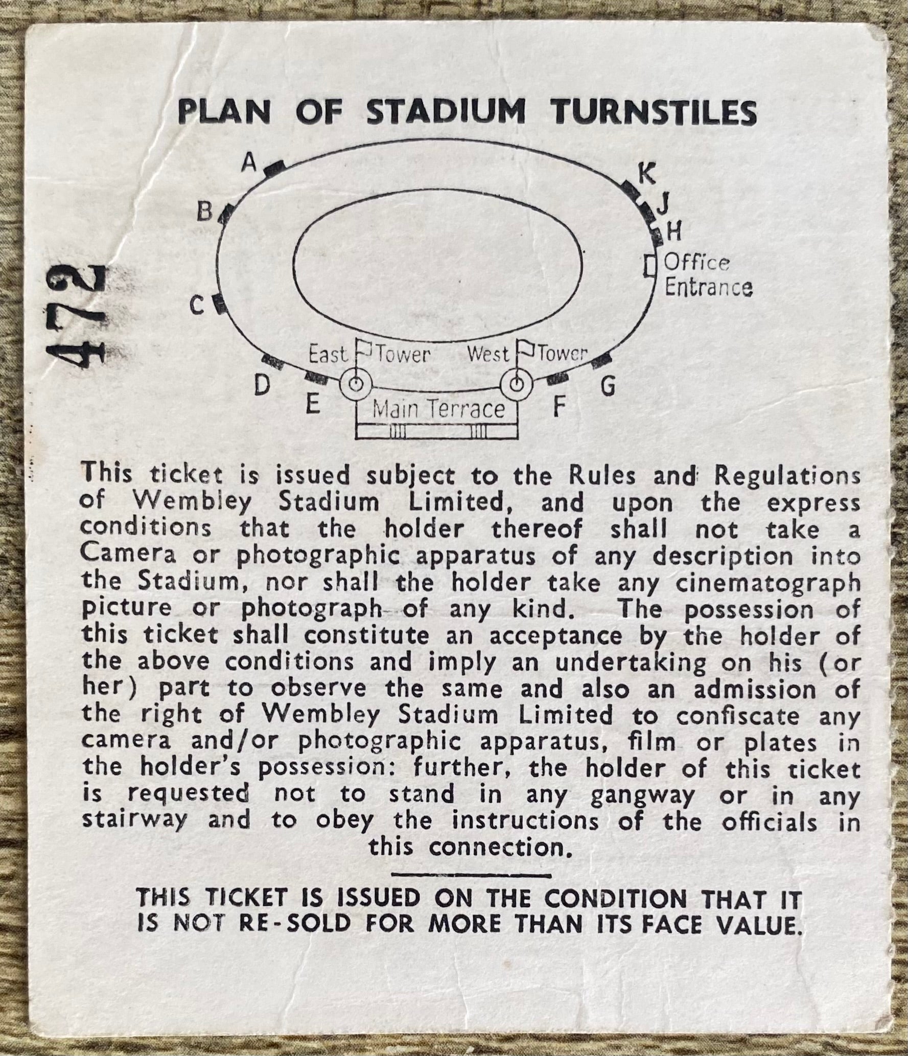 1965 ORIGINAL EUROPEAN CUP WINNERS CUP FINAL TICKET WEST HAM UNITED V TSV MUNICH 1860