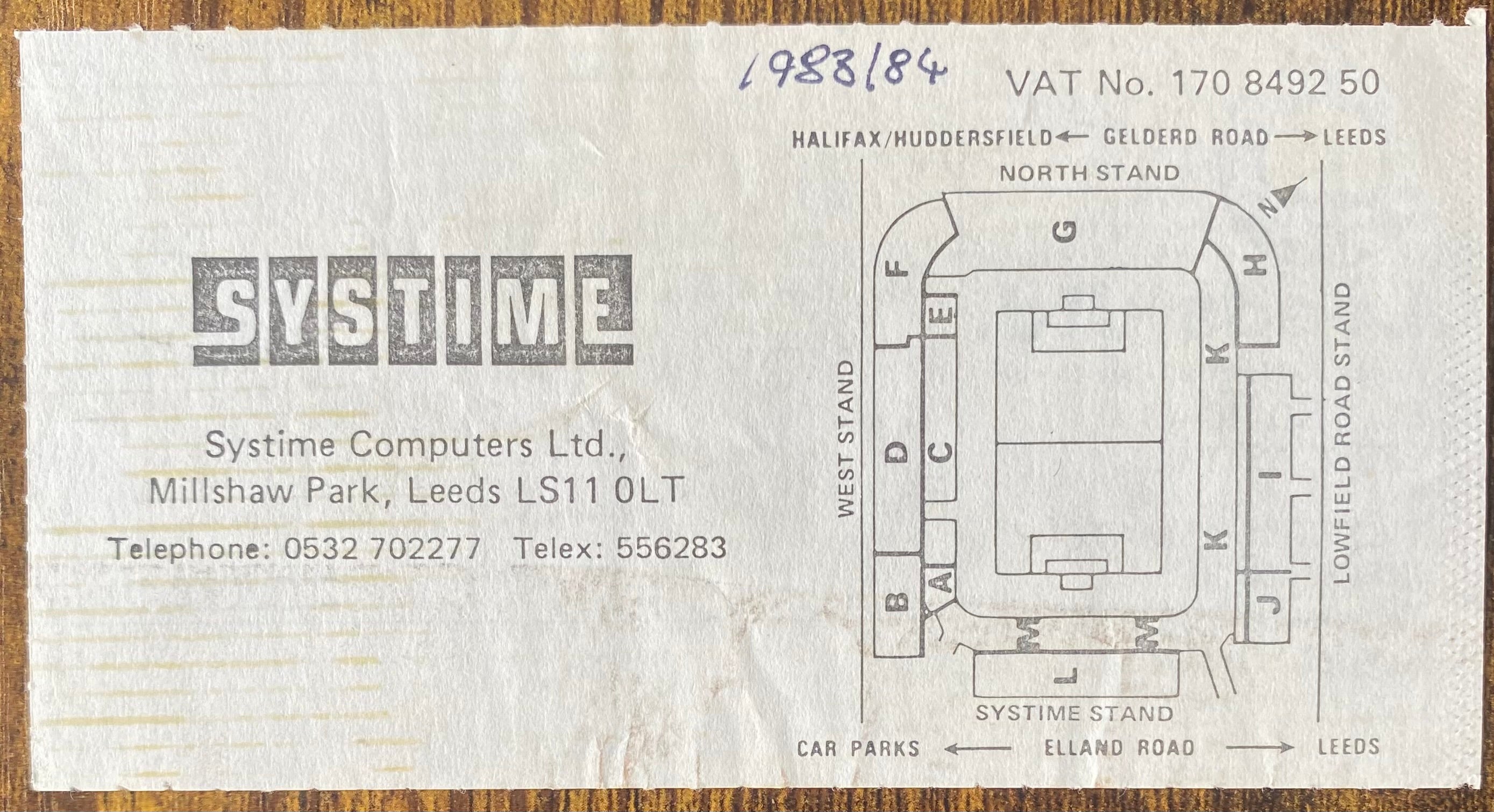 1983/84 ORIGINAL DIVISION TWO TICKET LEEDS UNITED V BARNSLEY