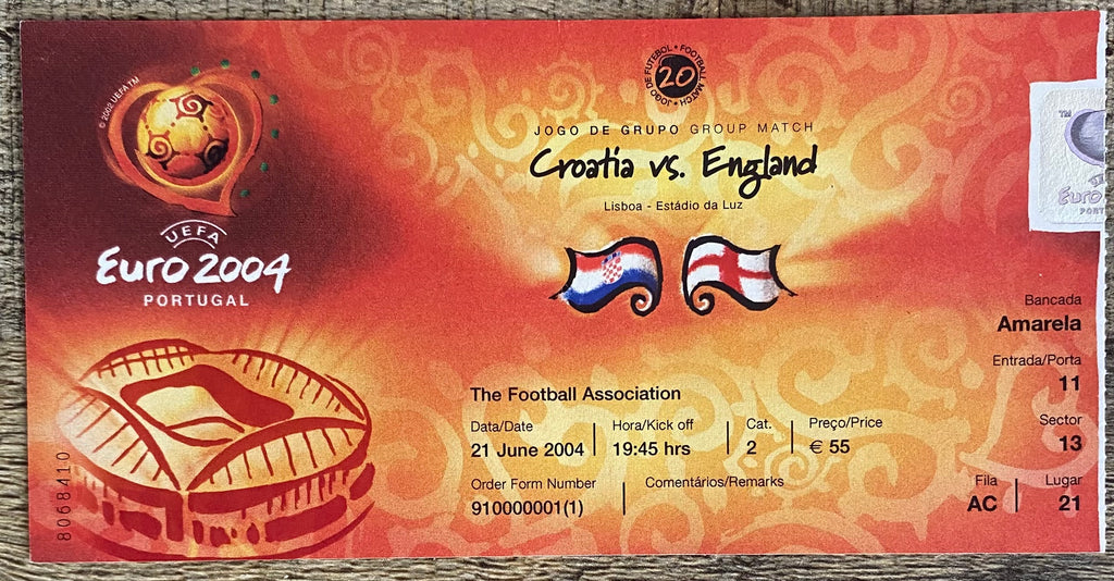 2004 ORIGINAL EUROPEAN CHAMPIONSHIPS TICKET ENGLAND V CROATIA @ LISBON