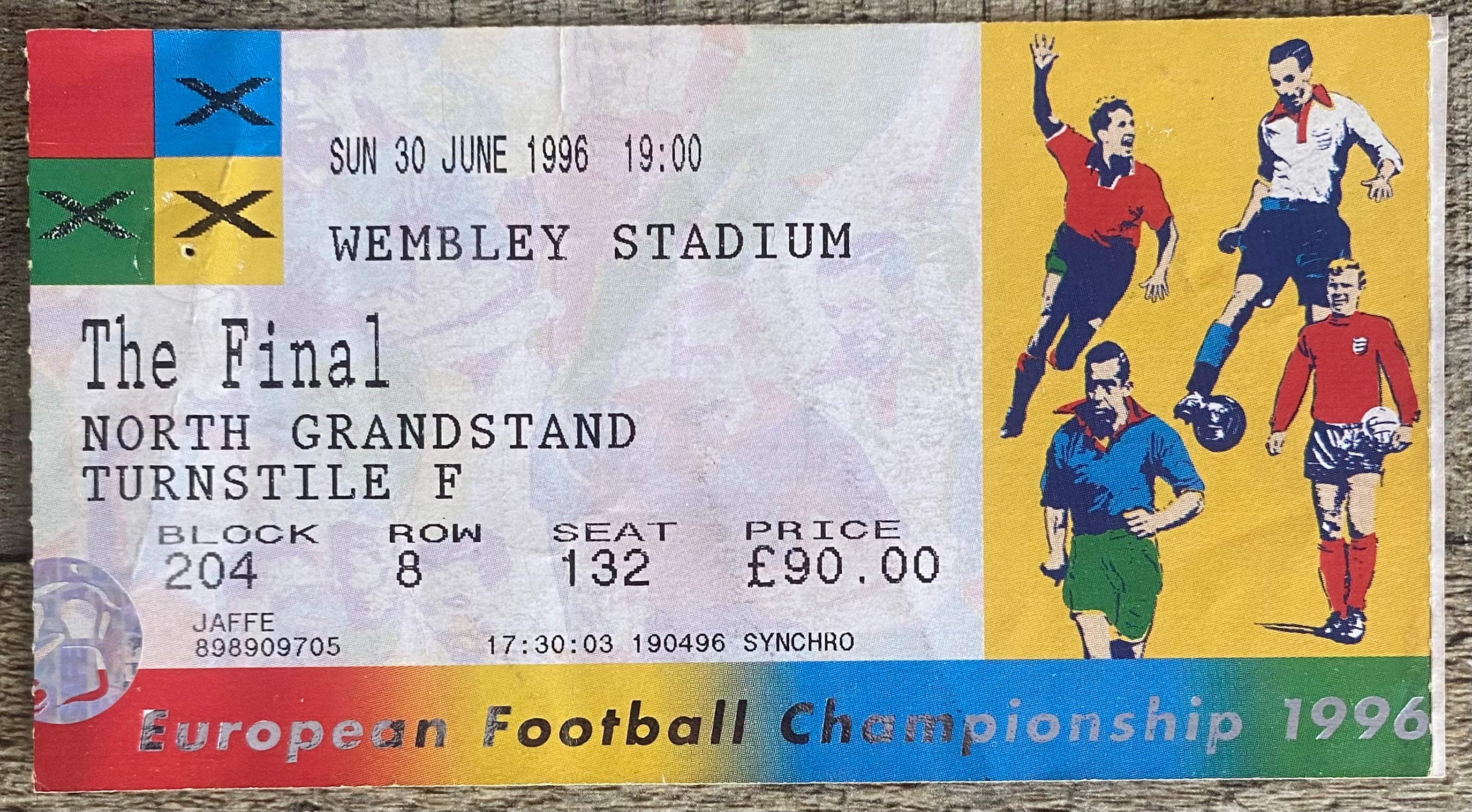 1996 ORIGINAL EUROPEAN CHAMPIONSHIPS EURO 96 THE FINAL TICKET CZECH REPUBLIC V GERMANY @ WEMBLEY