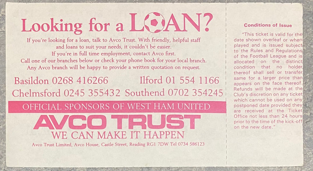 1988/89 ORIGINAL DIVISION ONE UNUSED TICKET WEST HAM UNITED V WIMBLEDON