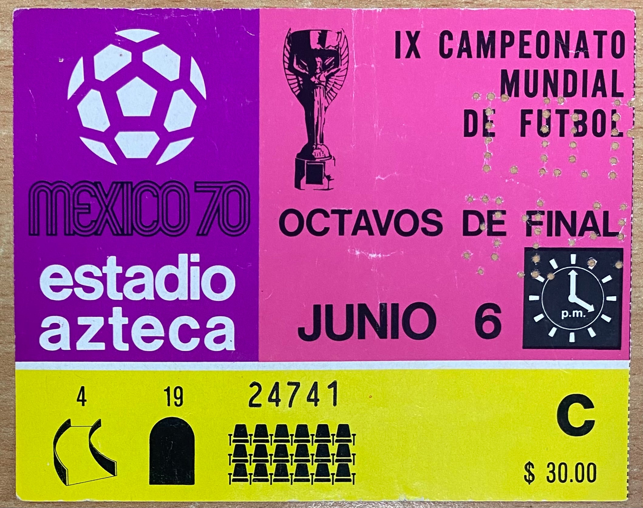 1970 ORIGINAL WORLD CUP 1ST ROUND TICKET SOVIET UNION V BELGIUM @ MEXICO CITY