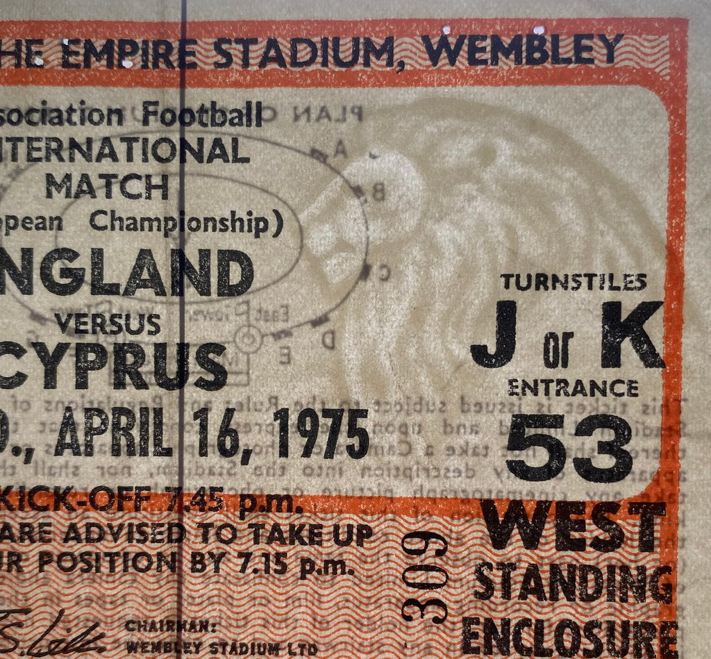 1975 ORIGINAL EUROPEAN CHAMPIONSHIPS QUALIFYING TICKET ENGLAND V CYPRUS