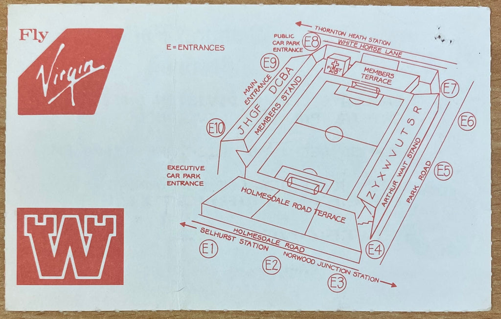 1990/91 ORIGINAL DIVISION 1 TICKET CRYSTAL PALACE V LIVERPOOL
