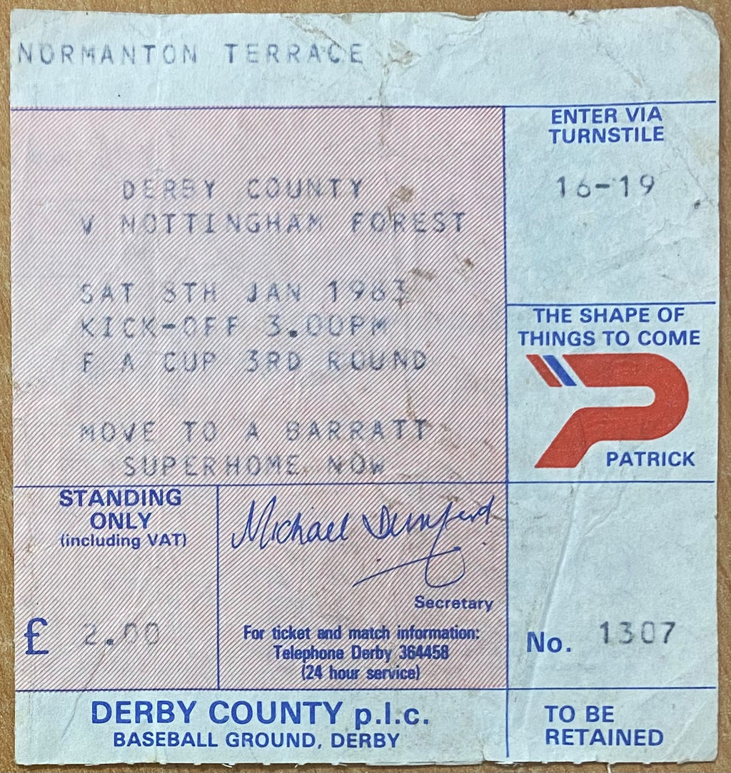 1982/83 ORIGINAL FA CUP 3RD ROUND TICKET DERBY COUNTY V NOTTINGHAM FOREST