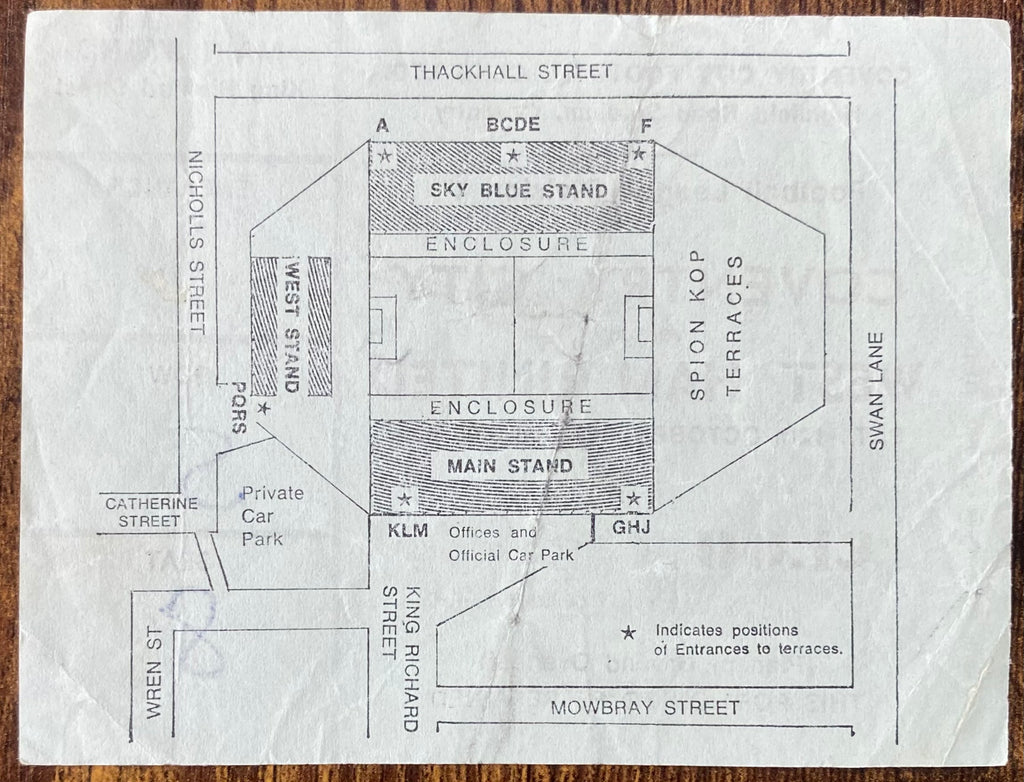 1974/75 ORIGINAL DIVISION 1 TICKET COVENTRY CITY V WEST HAM UNITED