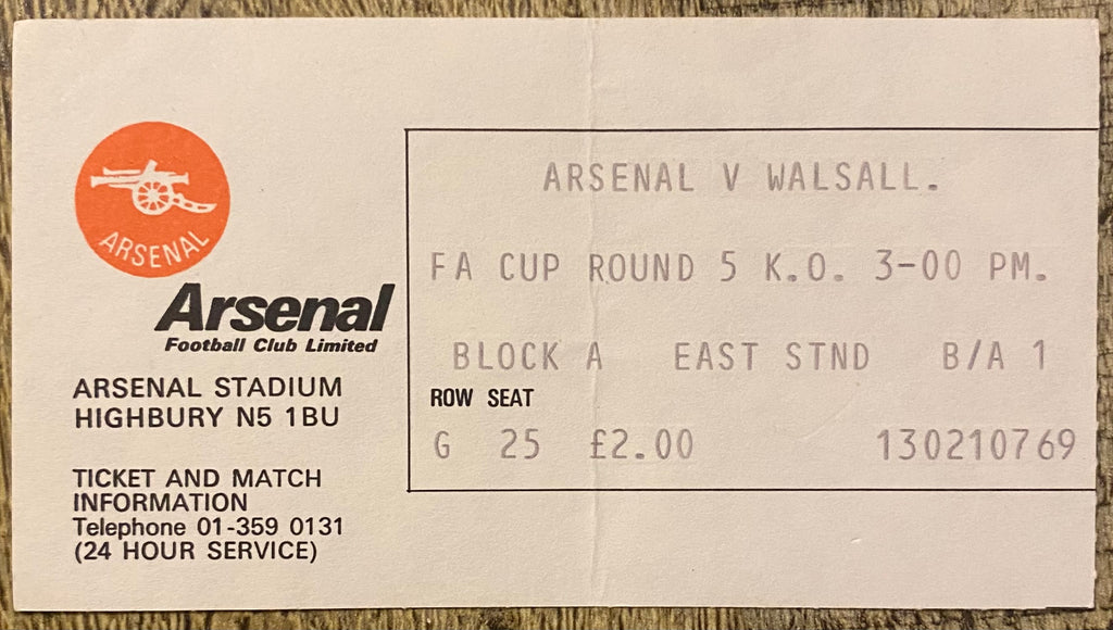 1977/78 ORIGINAL FA CUP 5TH ROUND TICKET ARSENAL V WALSALL